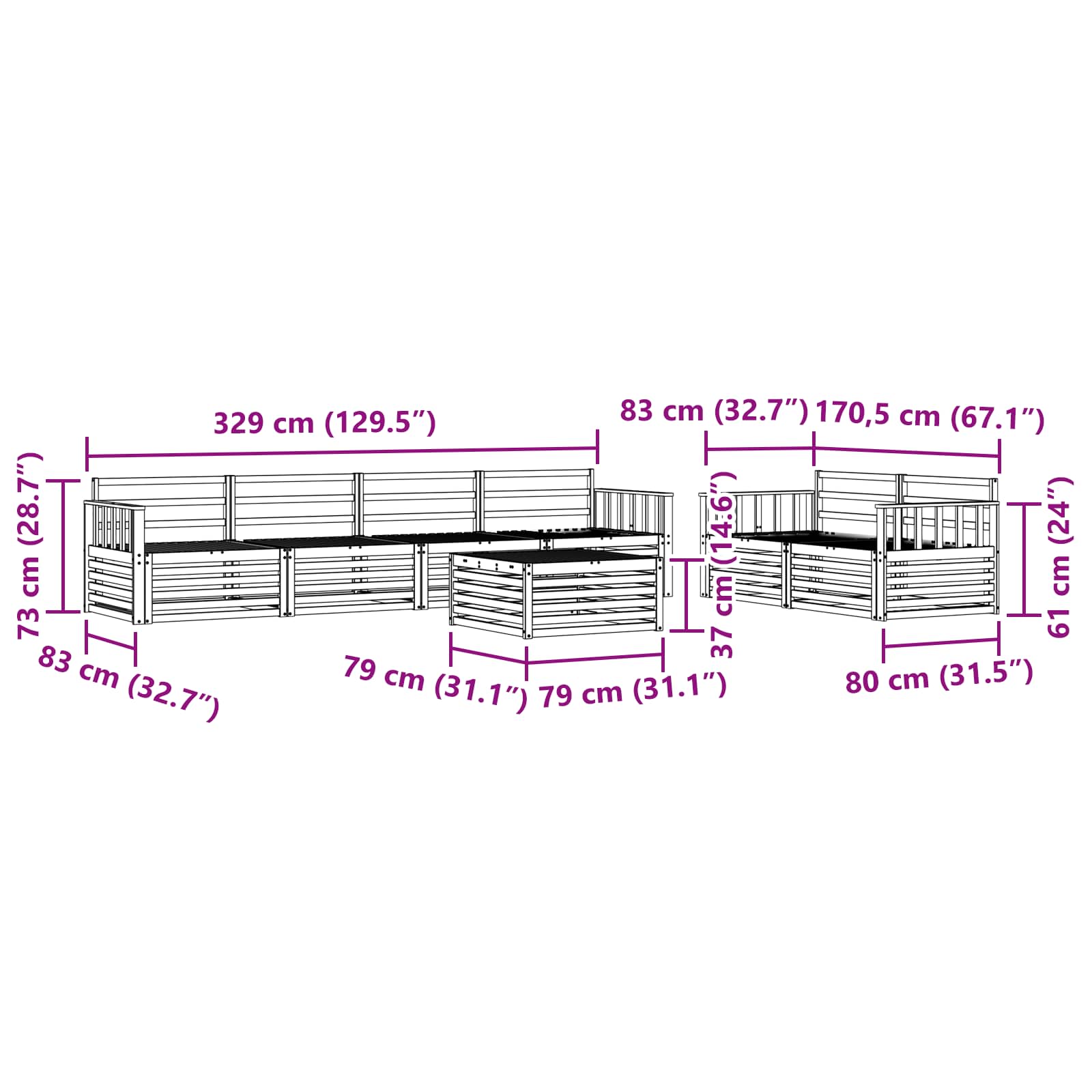 Buiten bankenset 7 pcs Naturel Massief Acaciahout is nu te koop bij PeponiXL, paradijselijk wonen!
