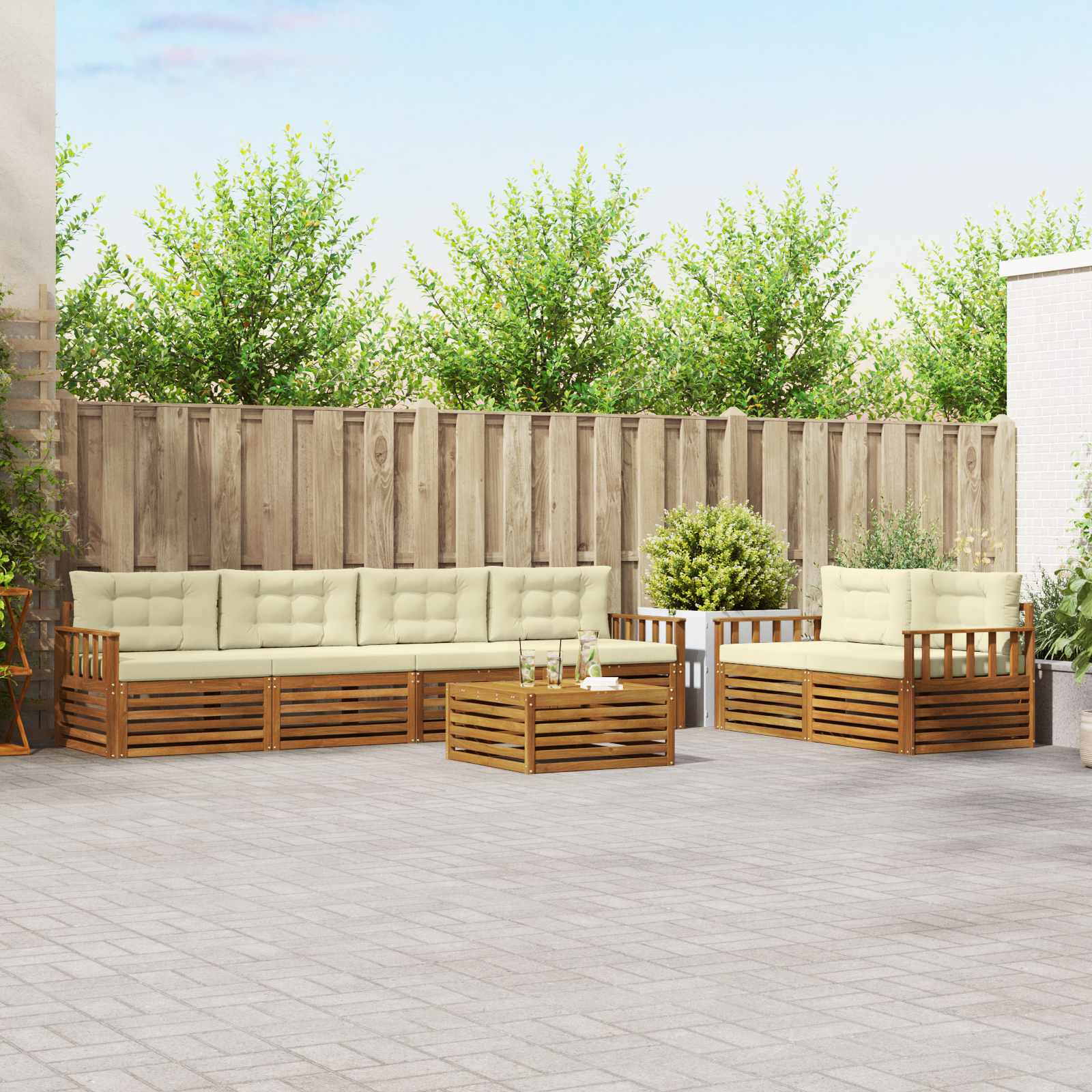 Buiten bankenset met kussen 7 pcs Natuurlijk en Crème is nu te koop bij PeponiXL, paradijselijk wonen!
