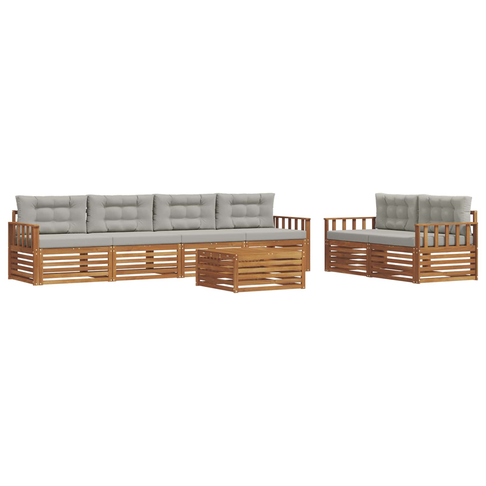 Buiten bankenset met kussen 7 pcs Natuurlijk en Lichtgrijs is nu te koop bij PeponiXL, paradijselijk wonen!