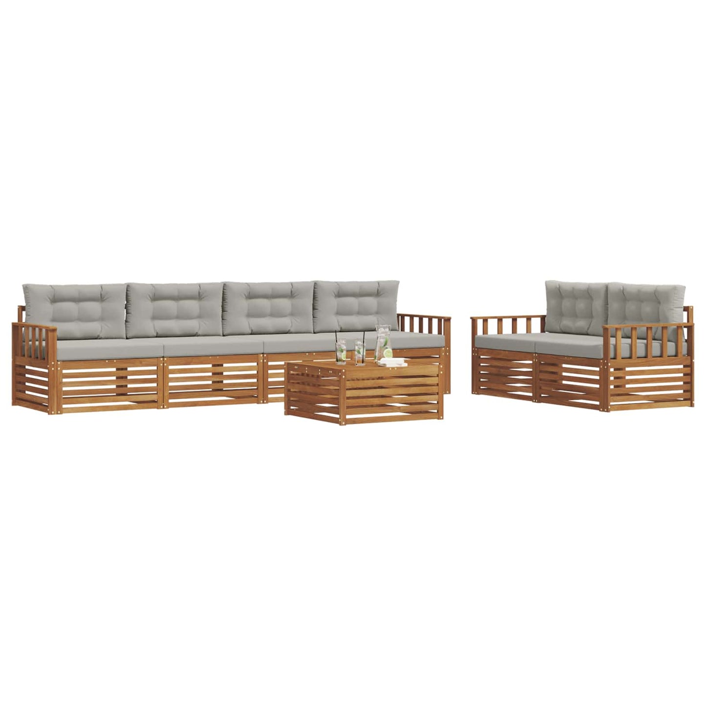 Buiten bankenset met kussen 7 pcs Natuurlijk en Lichtgrijs is nu te koop bij PeponiXL, paradijselijk wonen!