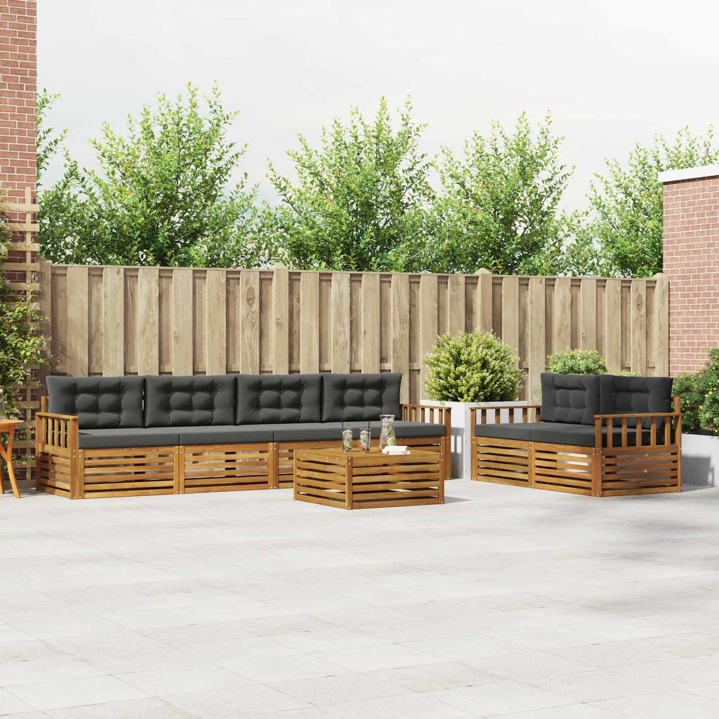 Buiten bankenset met kussen 7 pcs Natuurlijk en Antraciet is nu te koop bij PeponiXL, paradijselijk wonen!