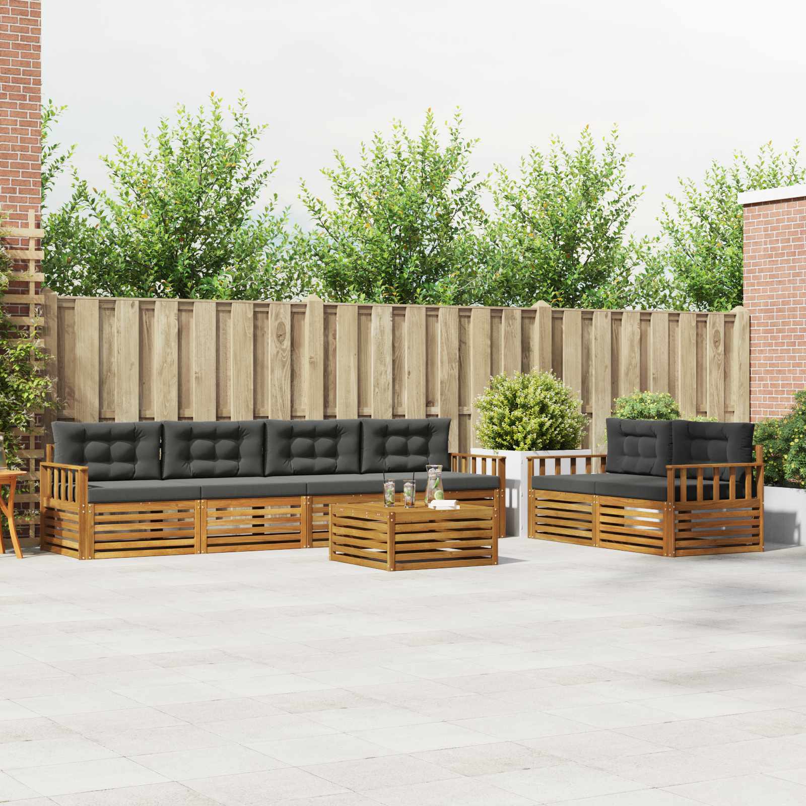 Buiten bankenset met kussen 7 pcs Natuurlijk en Antraciet is nu te koop bij PeponiXL, paradijselijk wonen!