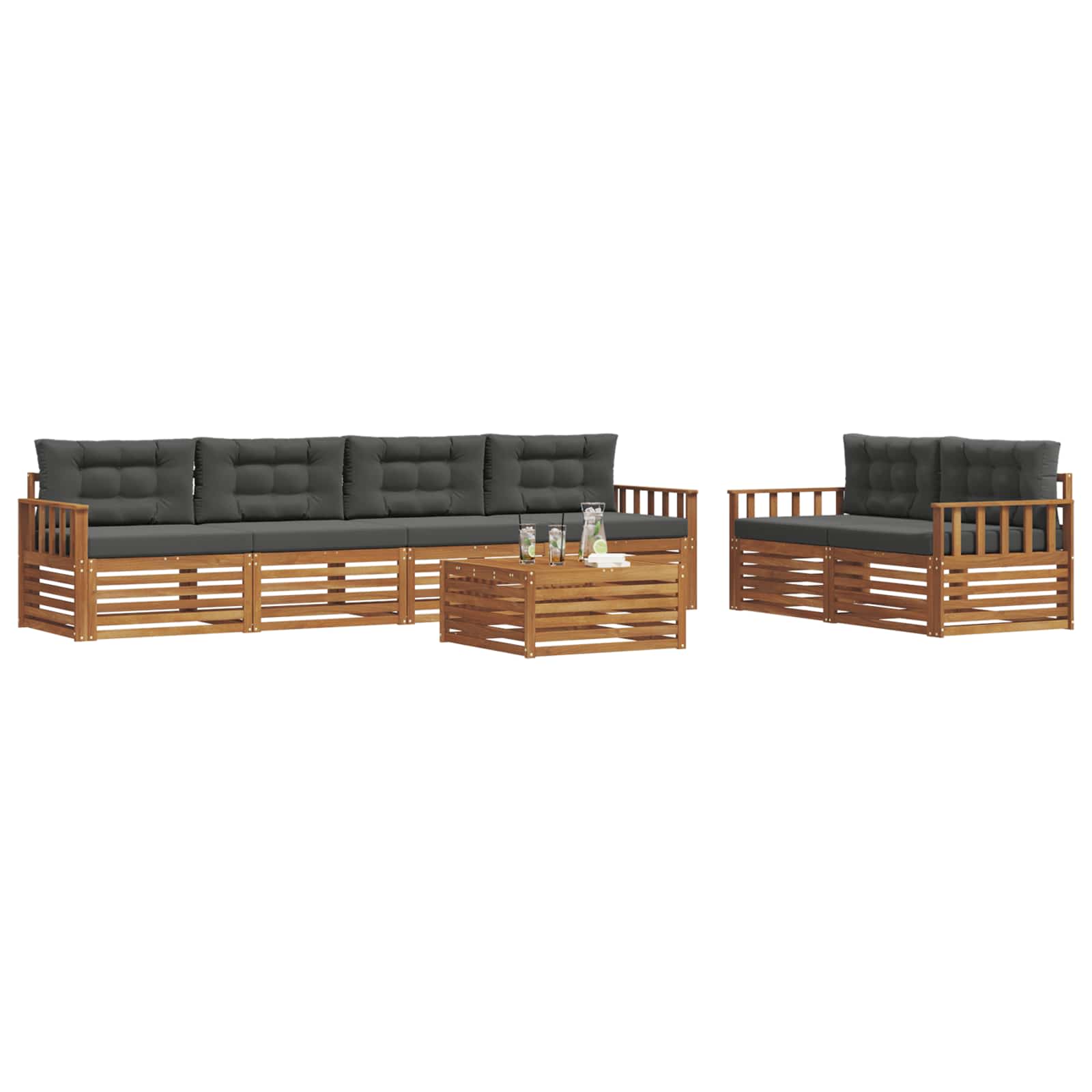Buiten bankenset met kussen 7 pcs Natuurlijk en Antraciet is nu te koop bij PeponiXL, paradijselijk wonen!