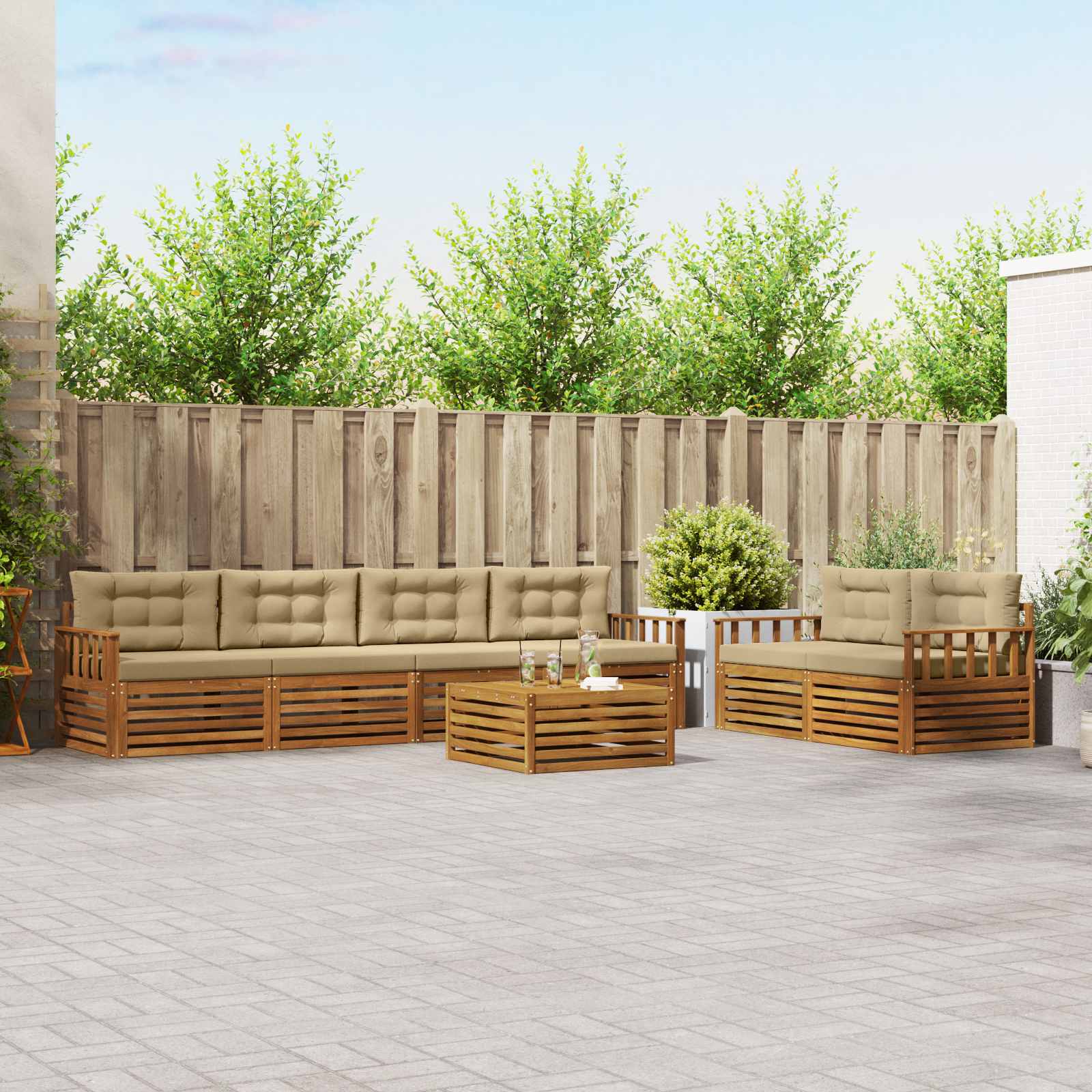 Buiten bankenset met kussen 7 pcs Natuurlijk en Beige is nu te koop bij PeponiXL, paradijselijk wonen!