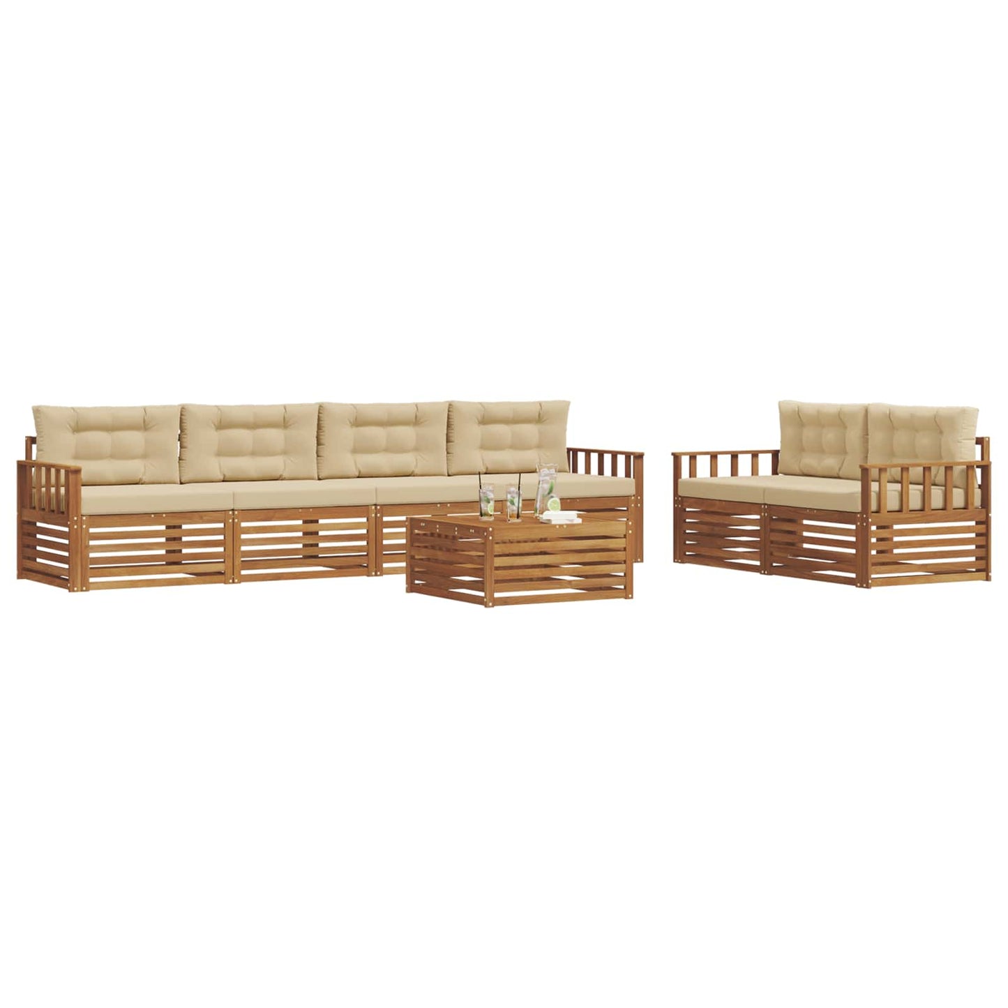 Buiten bankenset met kussen 7 pcs Natuurlijk en Beige is nu te koop bij PeponiXL, paradijselijk wonen!
