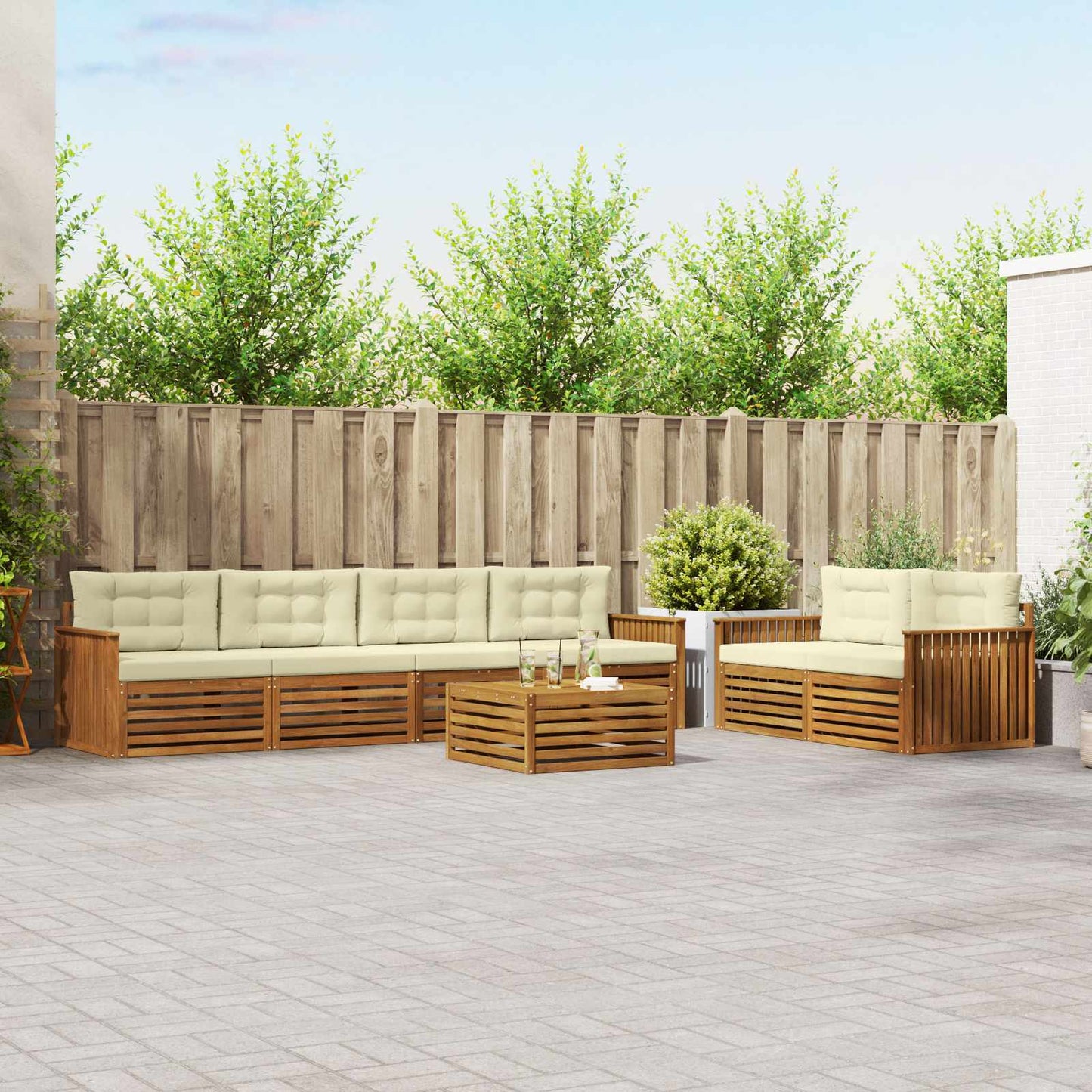 Buiten bankenset met kussen 7 pcs Natuurlijk en Crème is nu te koop bij PeponiXL, paradijselijk wonen!