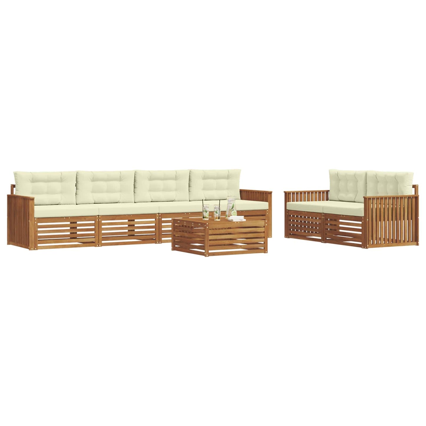 Buiten bankenset met kussen 7 pcs Natuurlijk en Crème is nu te koop bij PeponiXL, paradijselijk wonen!