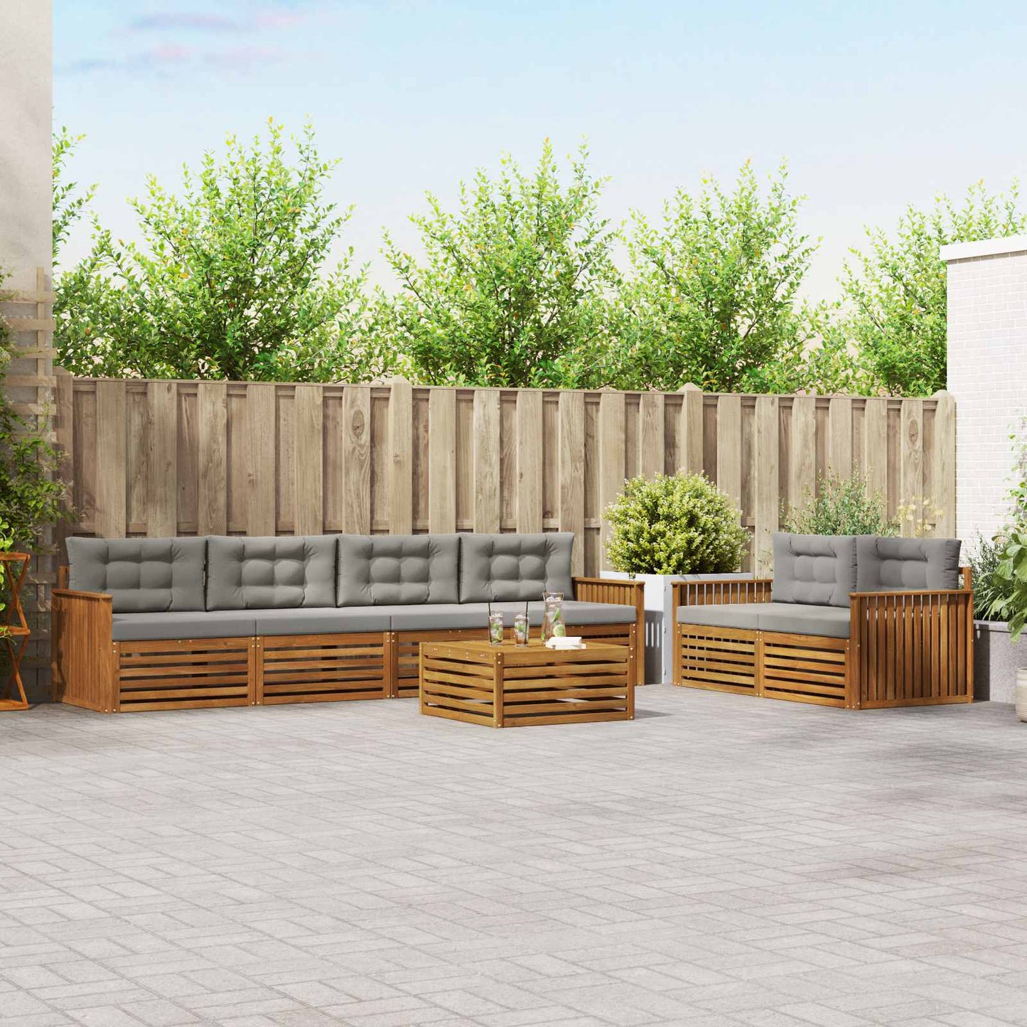 Buiten bankenset met kussen 7 pcs Natuurlijk en Lichtgrijs is nu te koop bij PeponiXL, paradijselijk wonen!