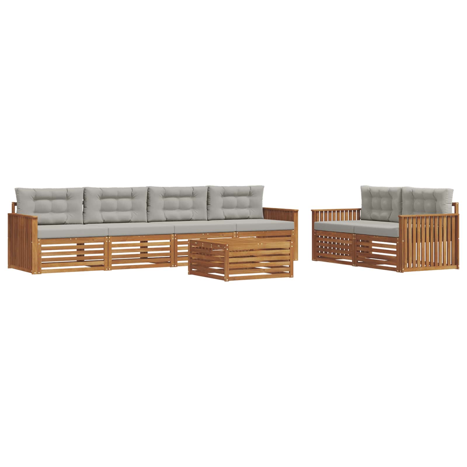 Buiten bankenset met kussen 7 pcs Natuurlijk en Lichtgrijs is nu te koop bij PeponiXL, paradijselijk wonen!