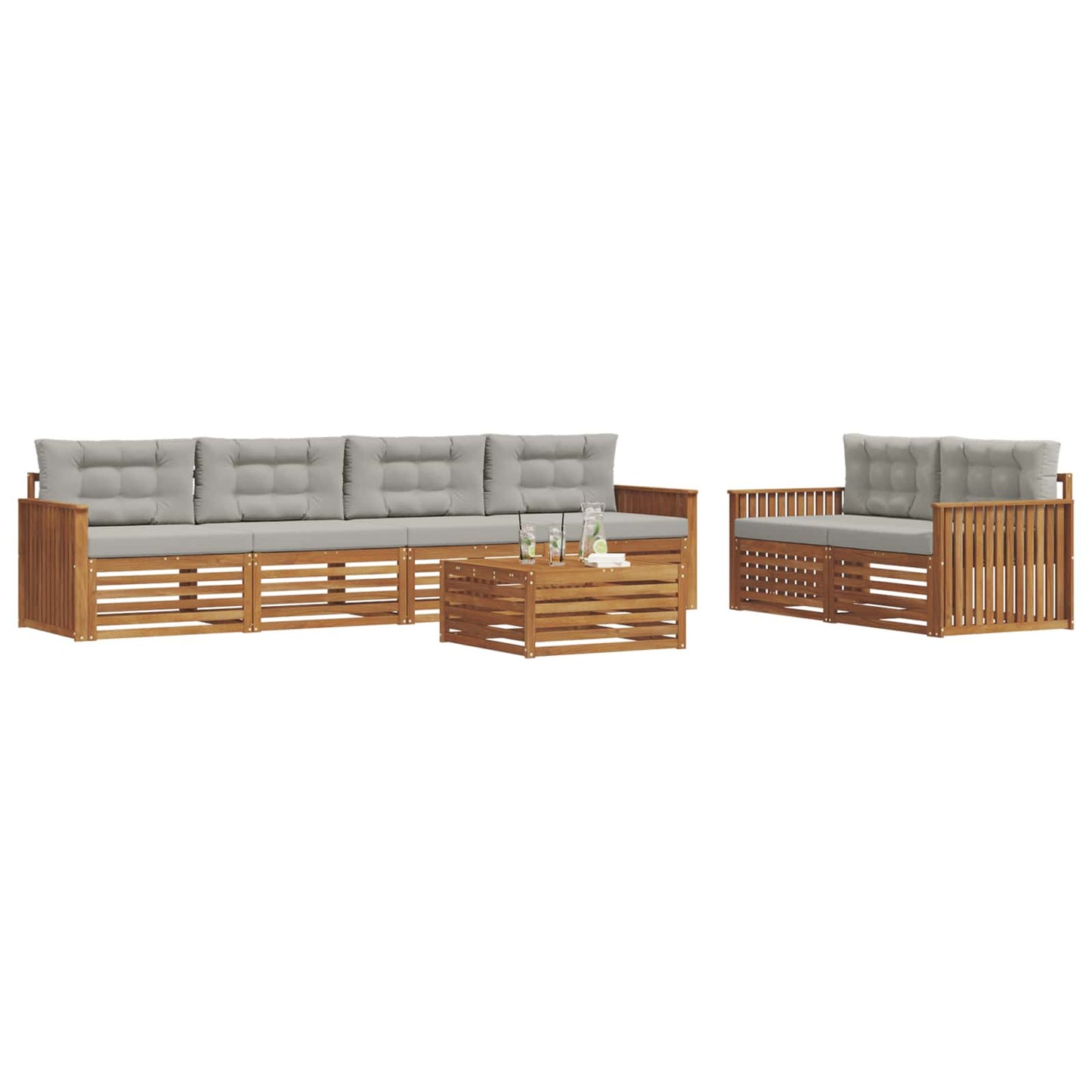 Buiten bankenset met kussen 7 pcs Natuurlijk en Lichtgrijs is nu te koop bij PeponiXL, paradijselijk wonen!