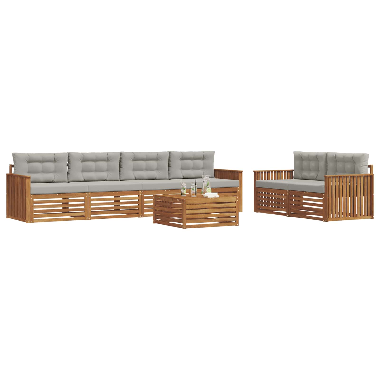Buiten bankenset met kussen 7 pcs Natuurlijk en Lichtgrijs is nu te koop bij PeponiXL, paradijselijk wonen!