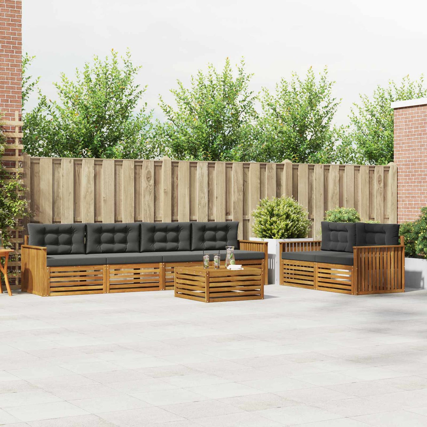 Buiten bankenset met kussen 7 pcs Natuurlijk en Antraciet is nu te koop bij PeponiXL, paradijselijk wonen!