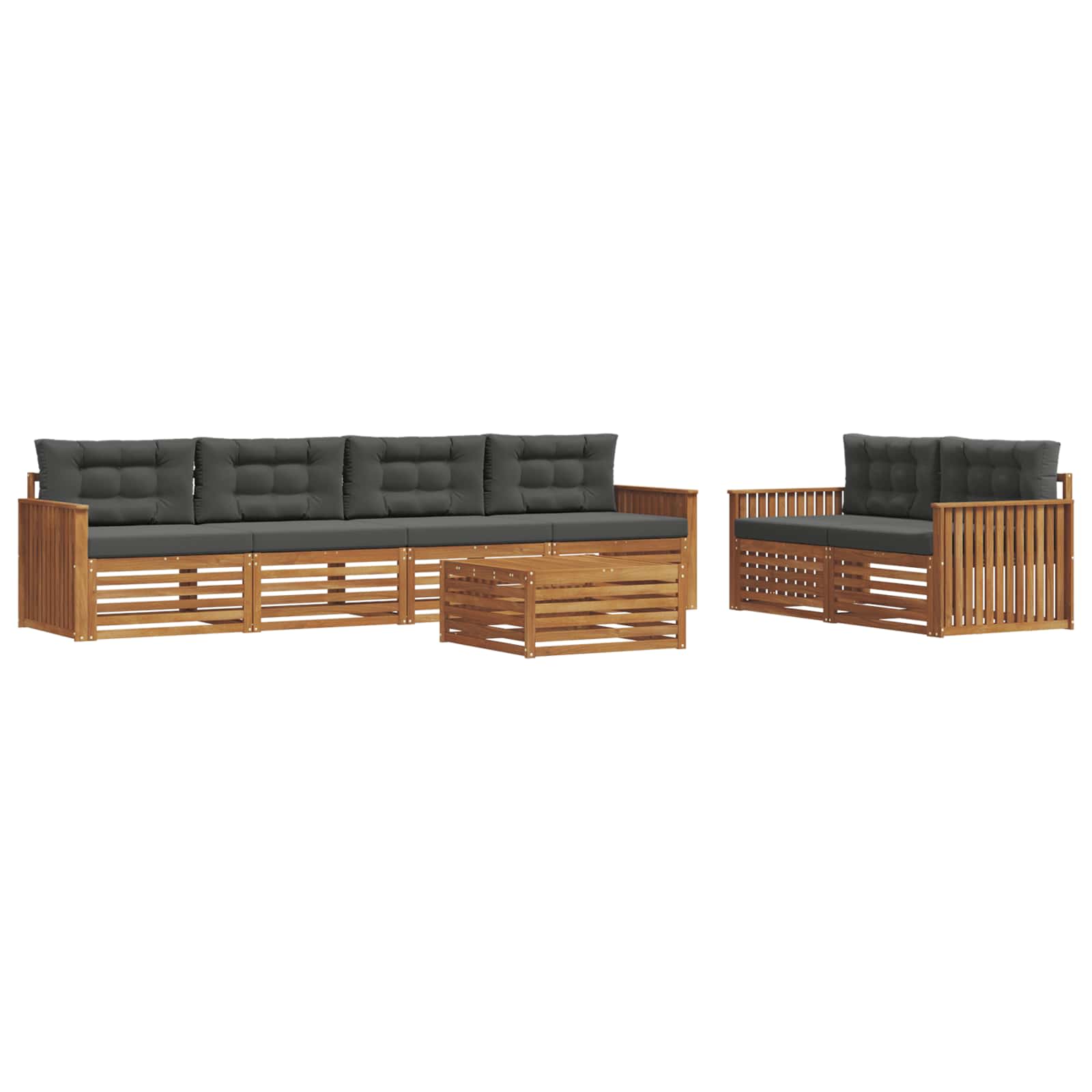 Buiten bankenset met kussen 7 pcs Natuurlijk en Antraciet is nu te koop bij PeponiXL, paradijselijk wonen!
