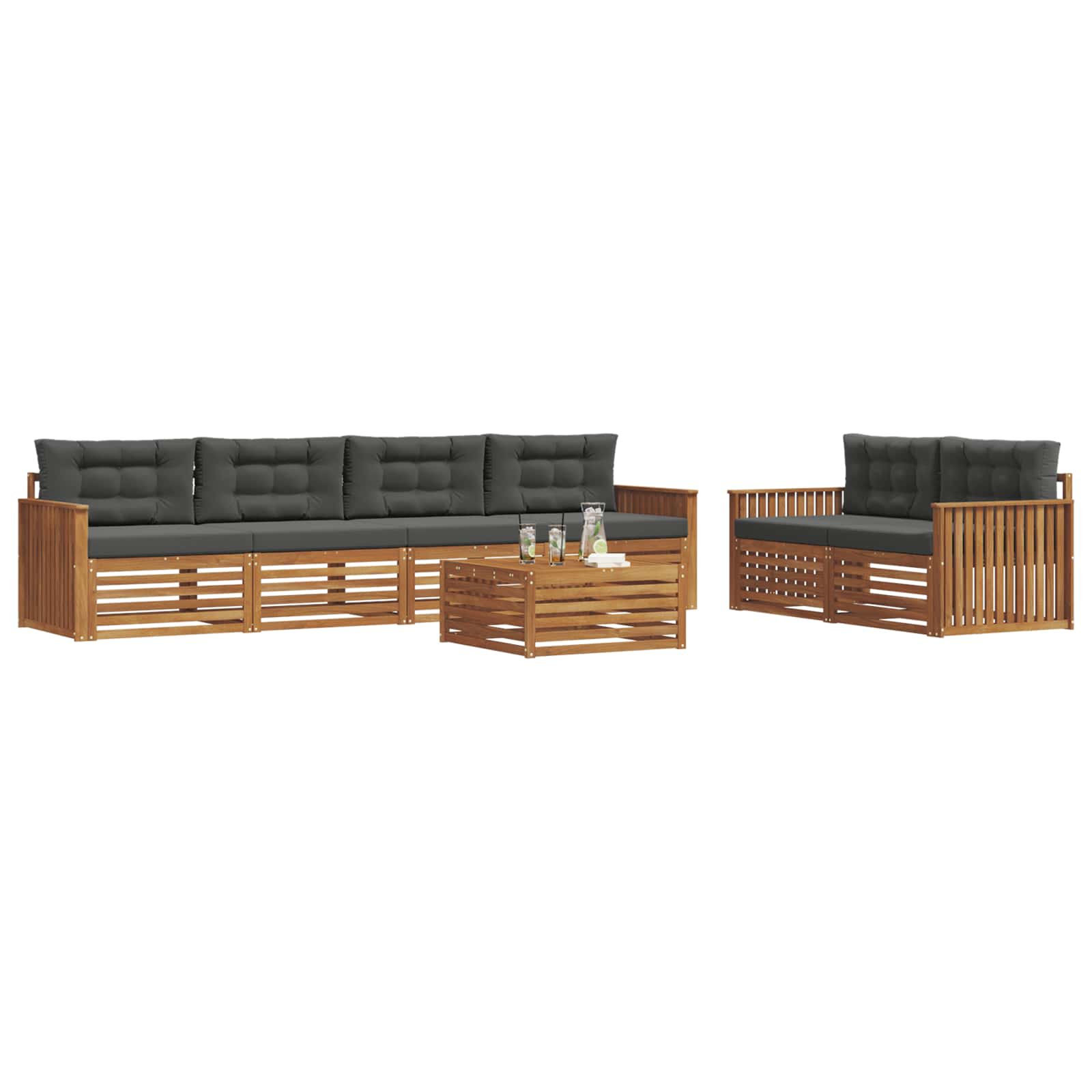 Buiten bankenset met kussen 7 pcs Natuurlijk en Antraciet is nu te koop bij PeponiXL, paradijselijk wonen!
