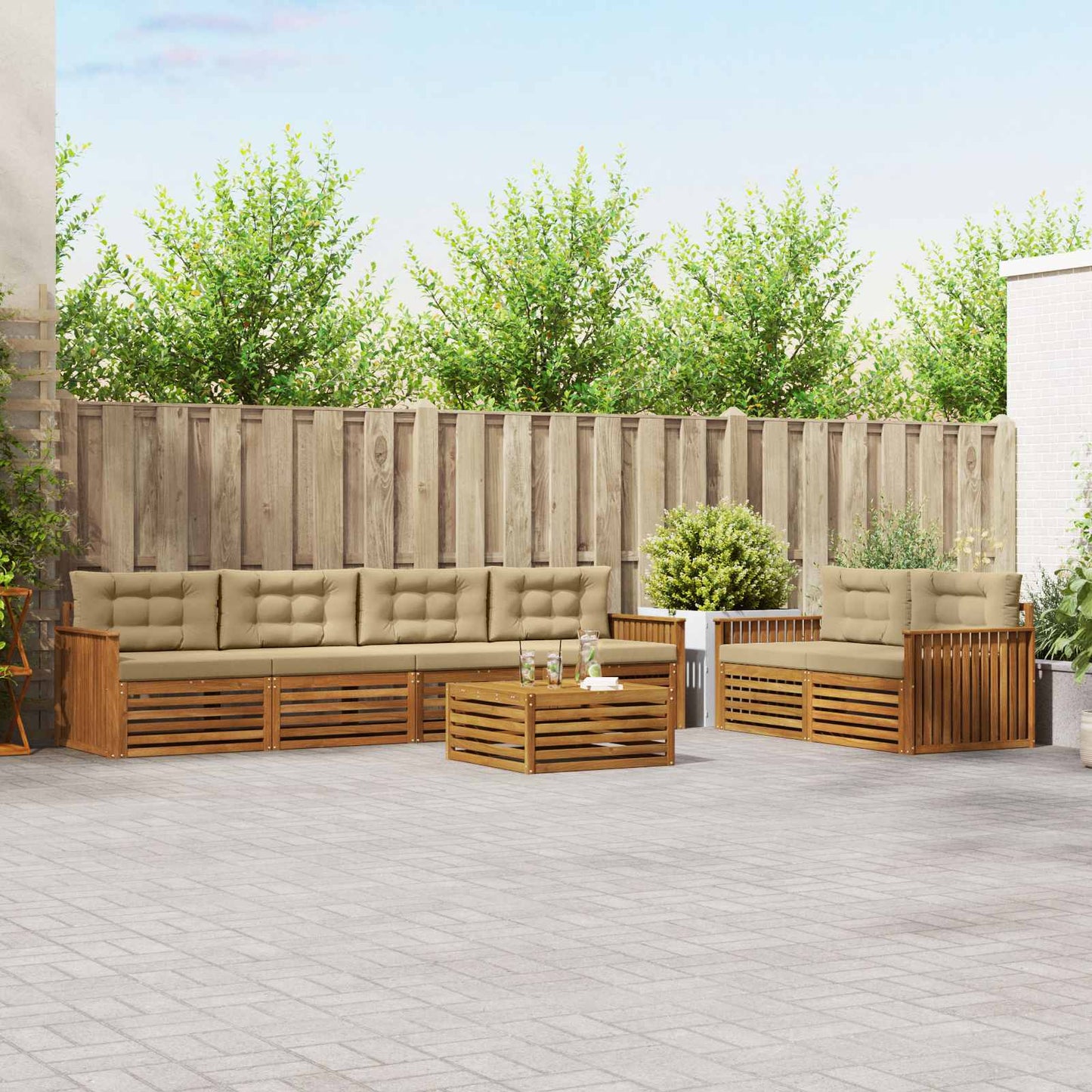 Buiten bankenset met kussen 7 pcs Natuurlijk en Beige is nu te koop bij PeponiXL, paradijselijk wonen!