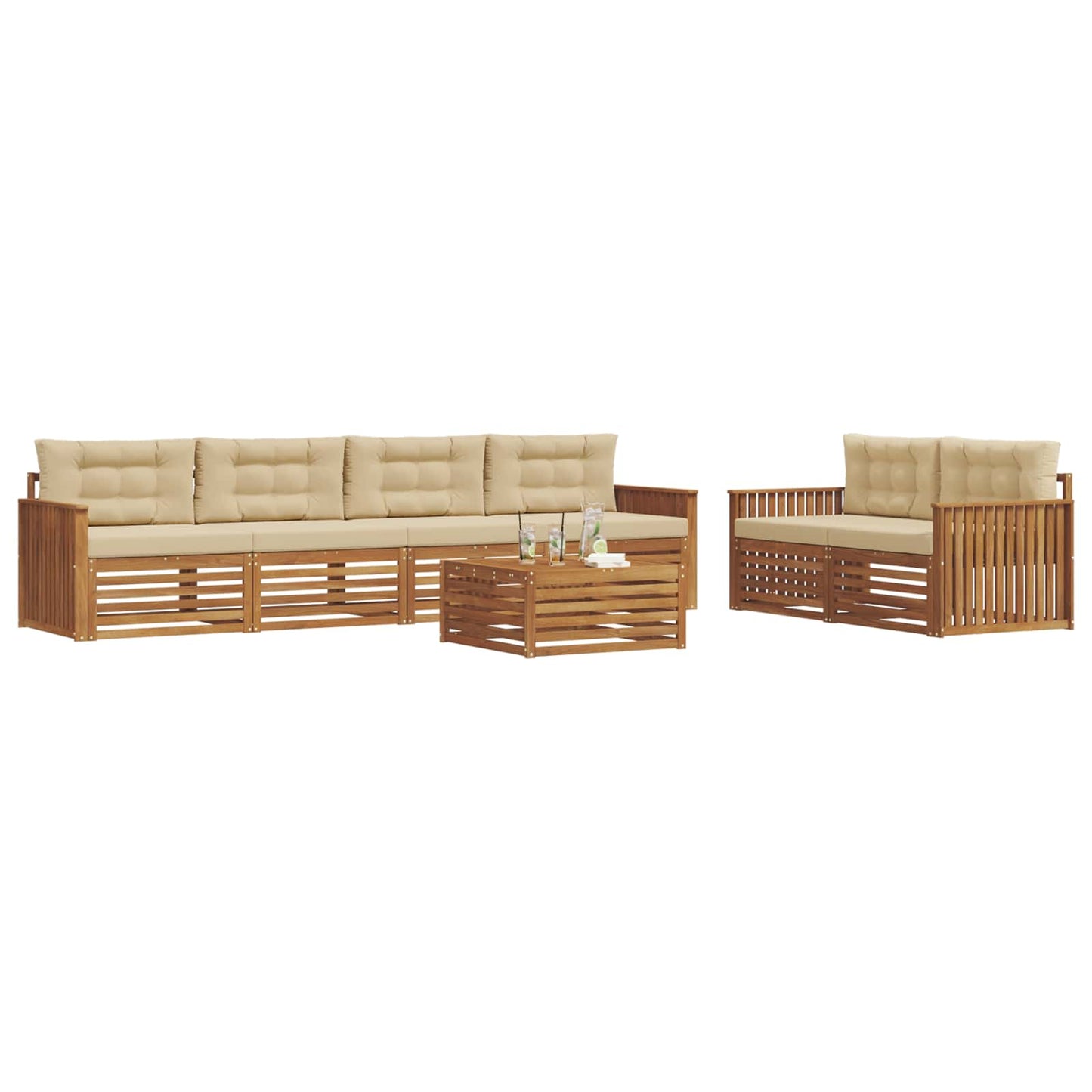 Buiten bankenset met kussen 7 pcs Natuurlijk en Beige is nu te koop bij PeponiXL, paradijselijk wonen!