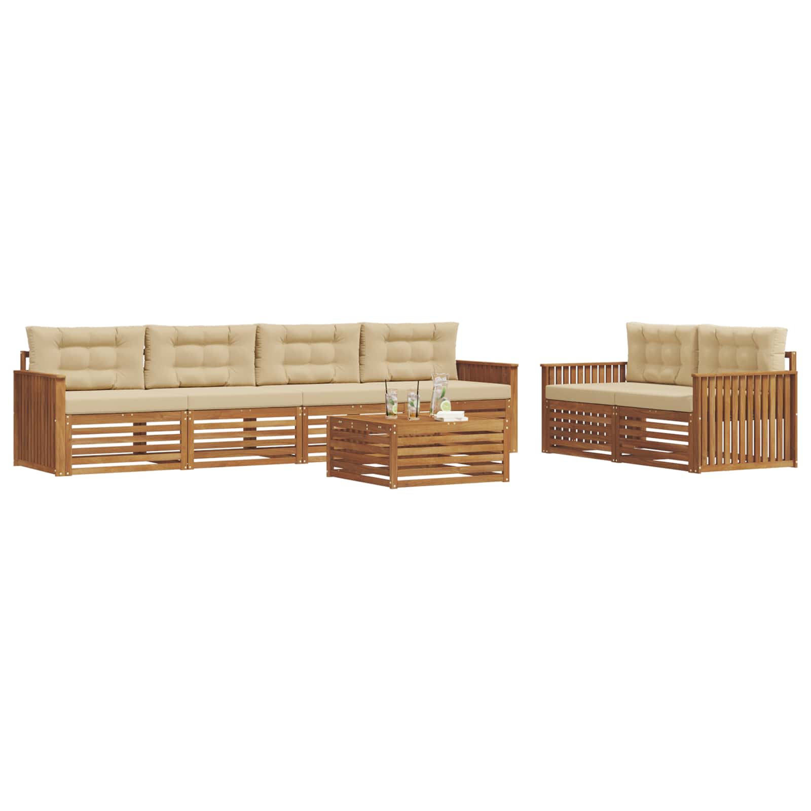 Buiten bankenset met kussen 7 pcs Natuurlijk en Beige is nu te koop bij PeponiXL, paradijselijk wonen!