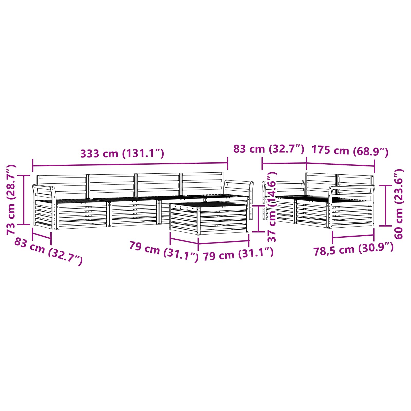 Buiten bankenset 7 pcs Naturel Massief Acaciahout is nu te koop bij PeponiXL, paradijselijk wonen!