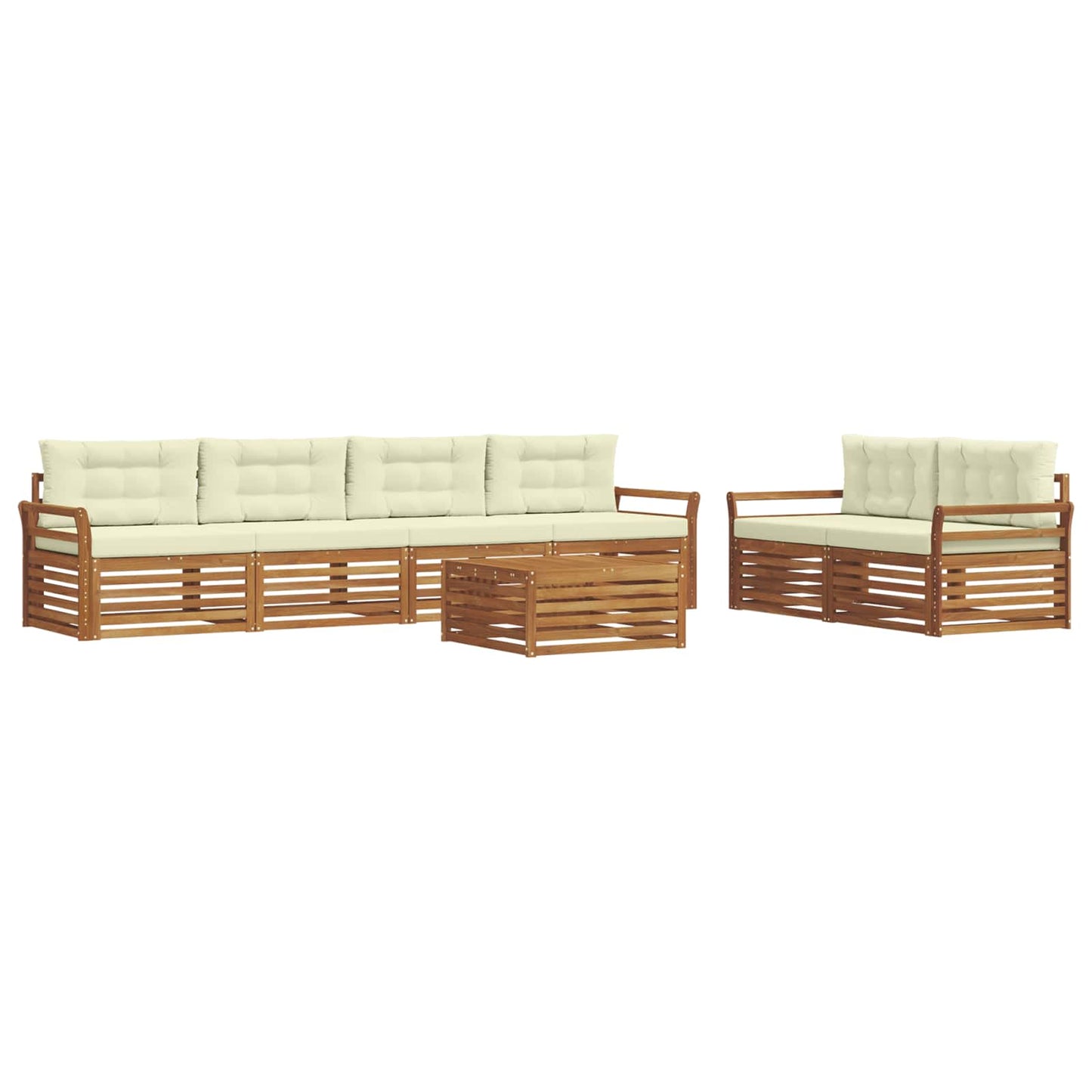 Buiten bankenset met kussen 7 pcs Natuurlijk en Crème is nu te koop bij PeponiXL, paradijselijk wonen!