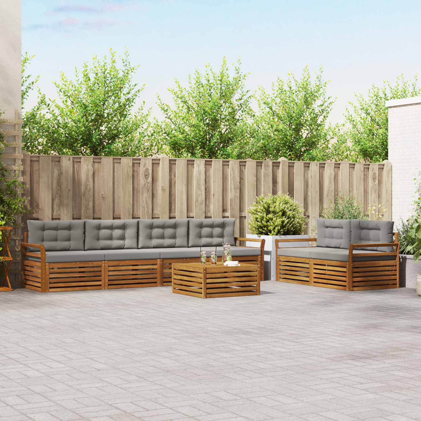 Buiten bankenset met kussen 7 pcs Natuurlijk en Lichtgrijs is nu te koop bij PeponiXL, paradijselijk wonen!