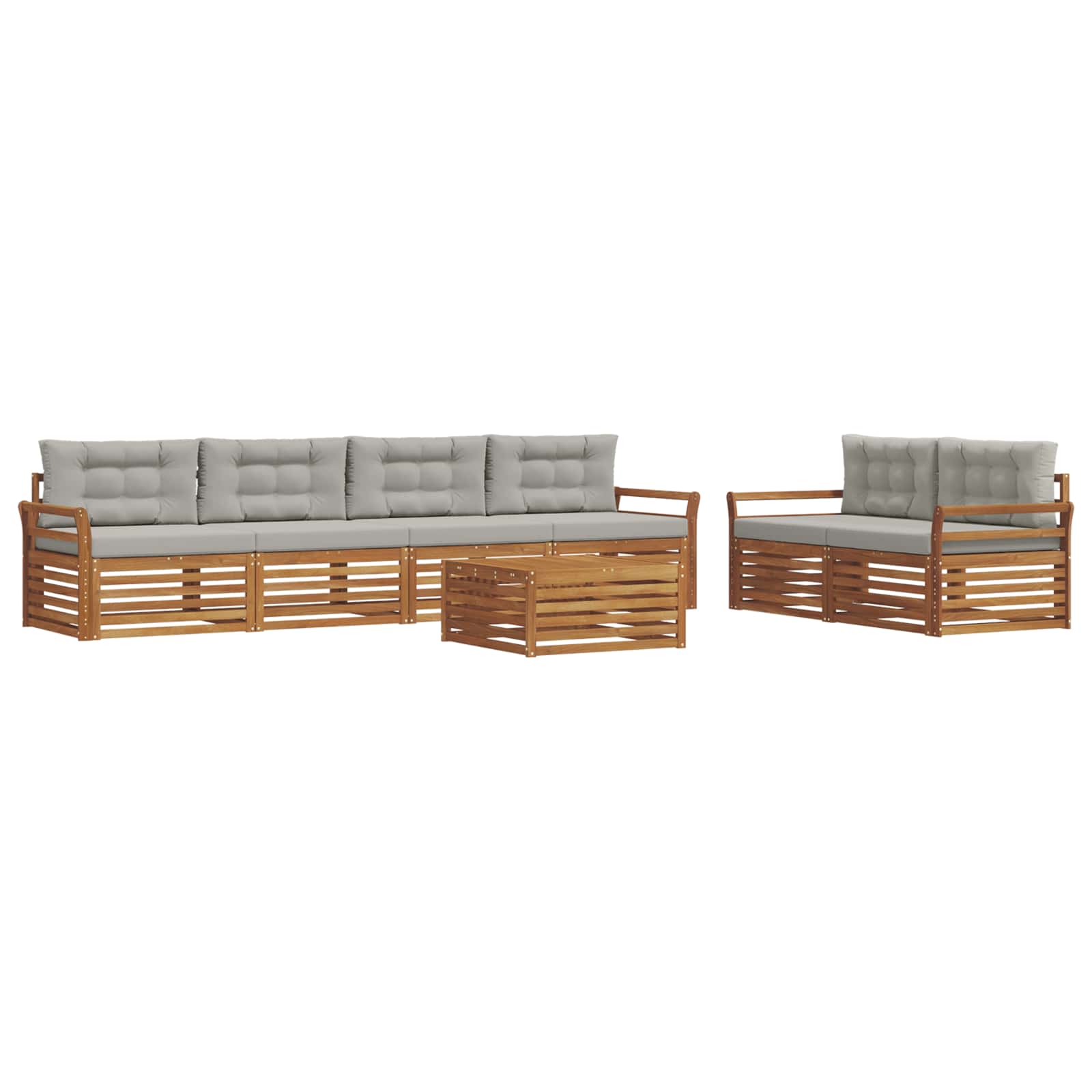 Buiten bankenset met kussen 7 pcs Natuurlijk en Lichtgrijs is nu te koop bij PeponiXL, paradijselijk wonen!