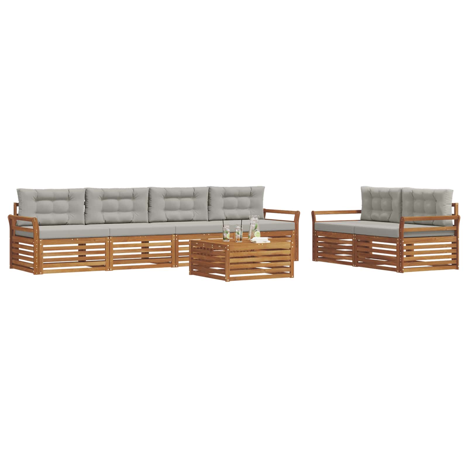 Buiten bankenset met kussen 7 pcs Natuurlijk en Lichtgrijs is nu te koop bij PeponiXL, paradijselijk wonen!