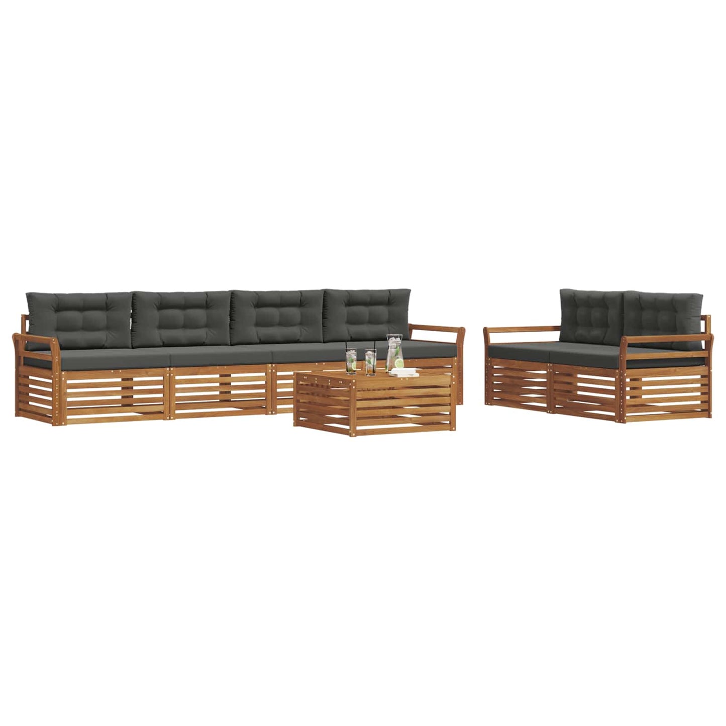 Buiten bankenset met kussen 7 pcs Natuurlijk en Antraciet is nu te koop bij PeponiXL, paradijselijk wonen!