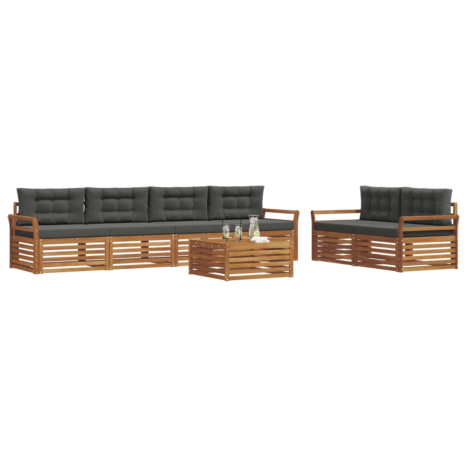 Buiten bankenset met kussen 7 pcs Natuurlijk en Antraciet is nu te koop bij PeponiXL, paradijselijk wonen!