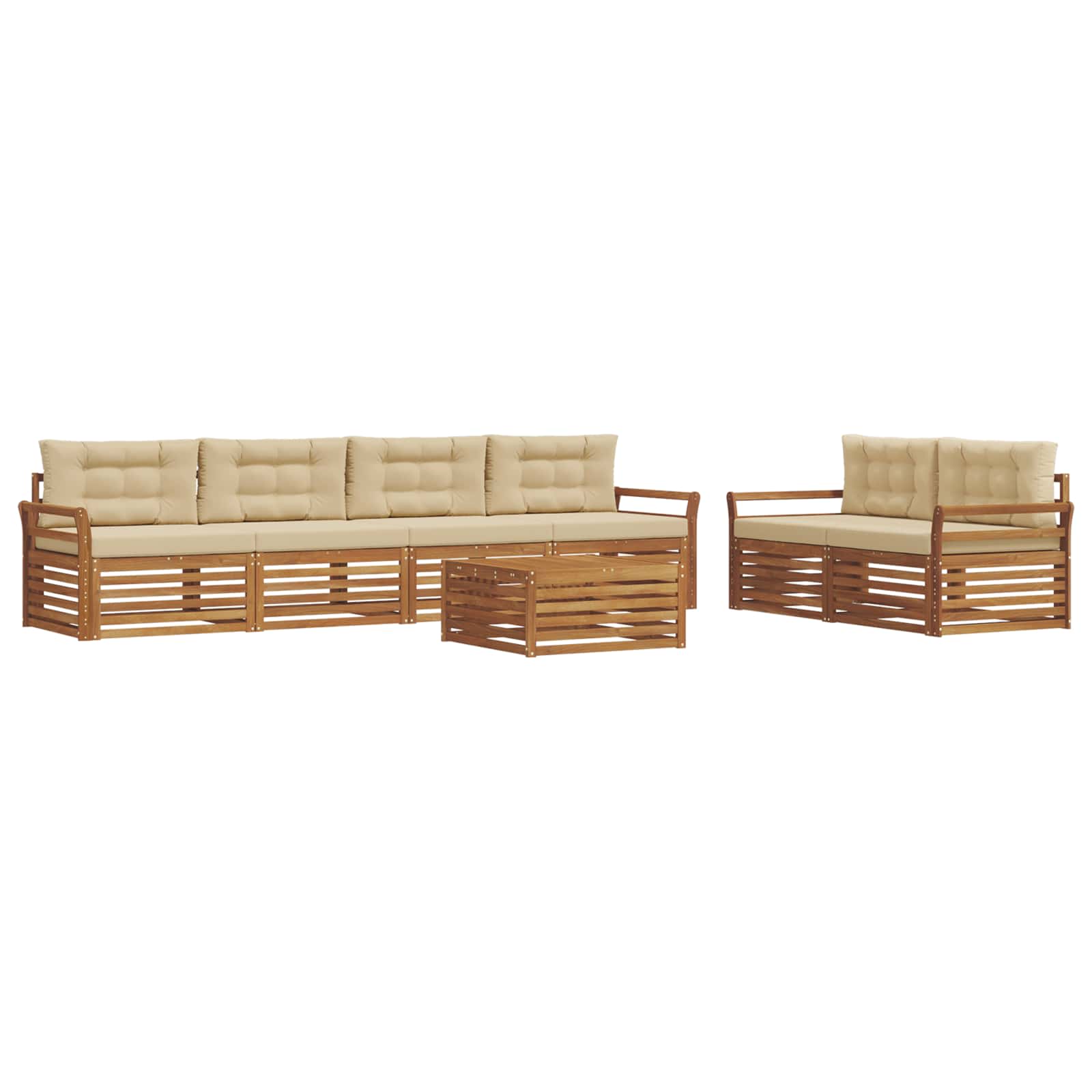 Buiten bankenset met kussen 7 pcs Natuurlijk en Beige is nu te koop bij PeponiXL, paradijselijk wonen!
