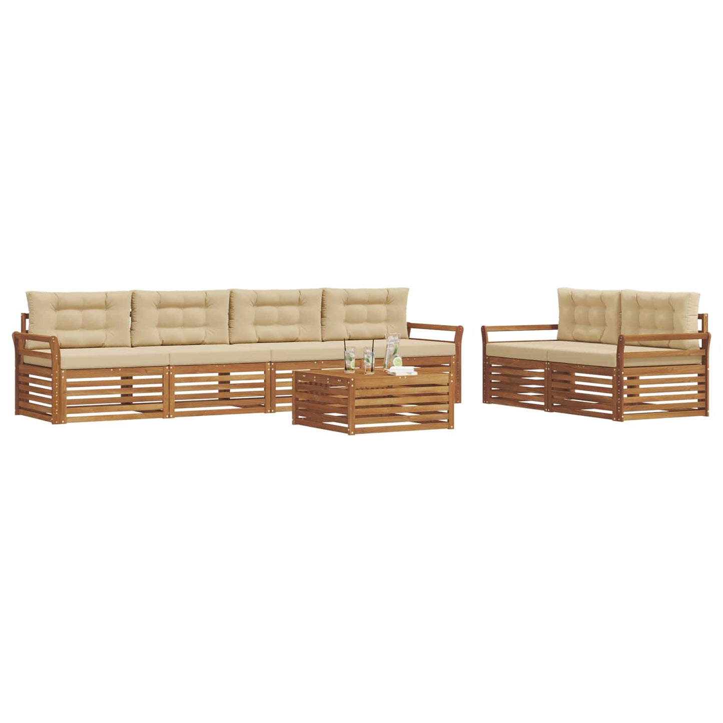 Buiten bankenset met kussen 7 pcs Natuurlijk en Beige is nu te koop bij PeponiXL, paradijselijk wonen!