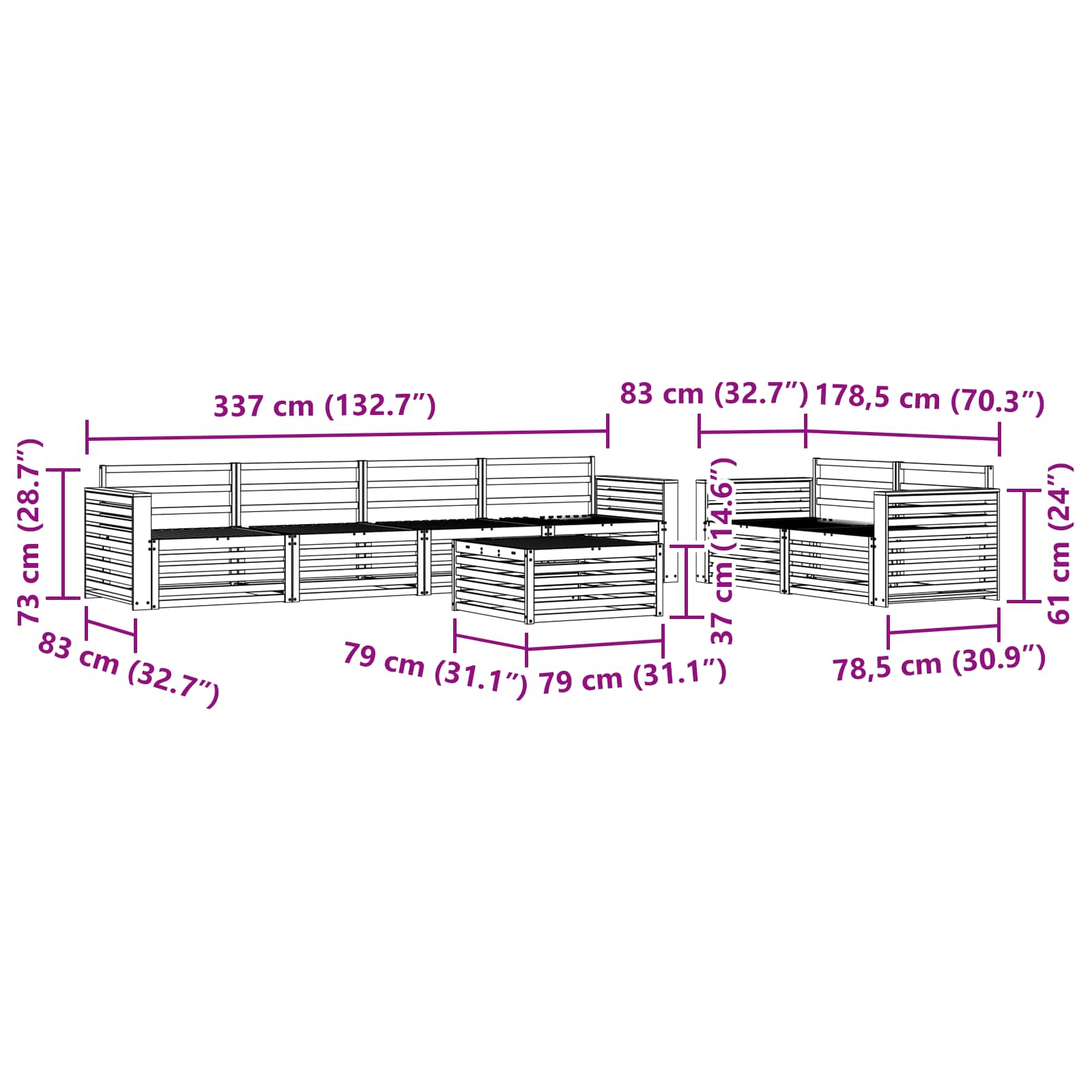 Buiten bankenset 7 pcs Naturel Massief Acaciahout is nu te koop bij PeponiXL, paradijselijk wonen!