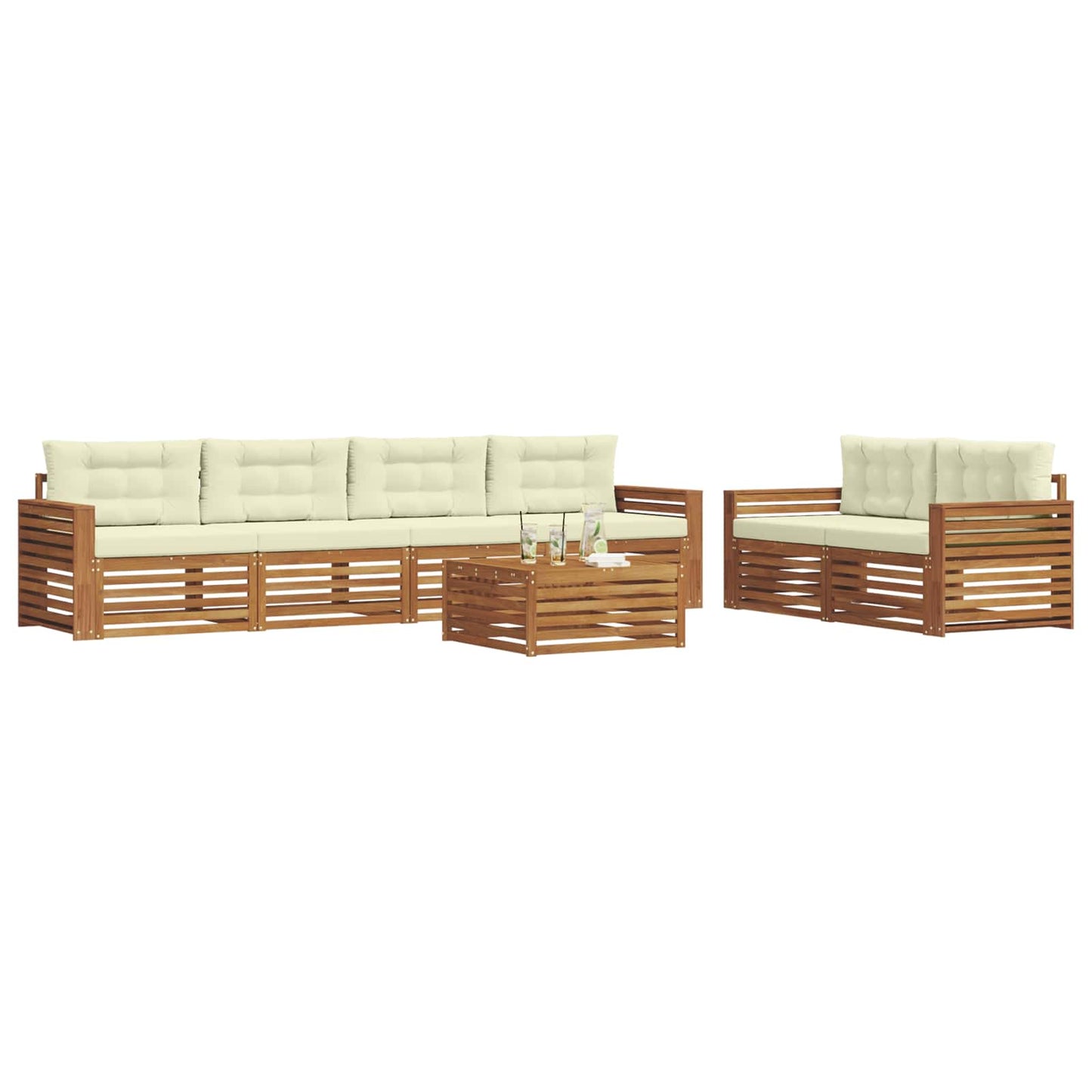 Buiten bankenset met kussen 7 pcs Natuurlijk en Crème is nu te koop bij PeponiXL, paradijselijk wonen!