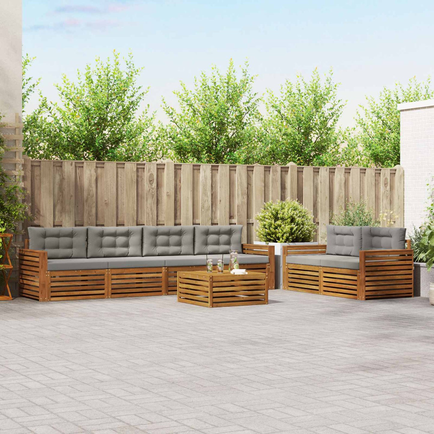 Buiten bankenset met kussen 7 pcs Natuurlijk en Lichtgrijs is nu te koop bij PeponiXL, paradijselijk wonen!