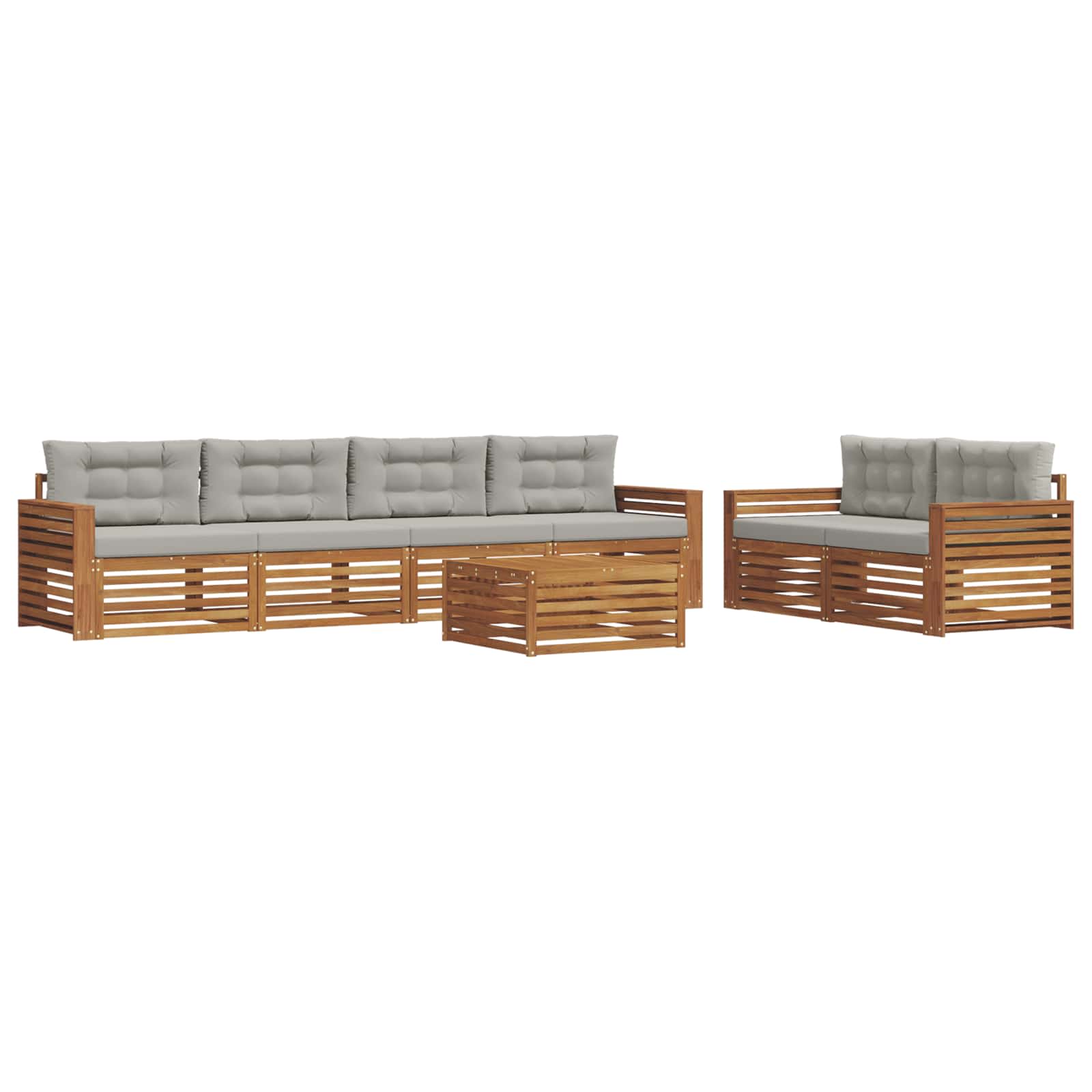 Buiten bankenset met kussen 7 pcs Natuurlijk en Lichtgrijs is nu te koop bij PeponiXL, paradijselijk wonen!
