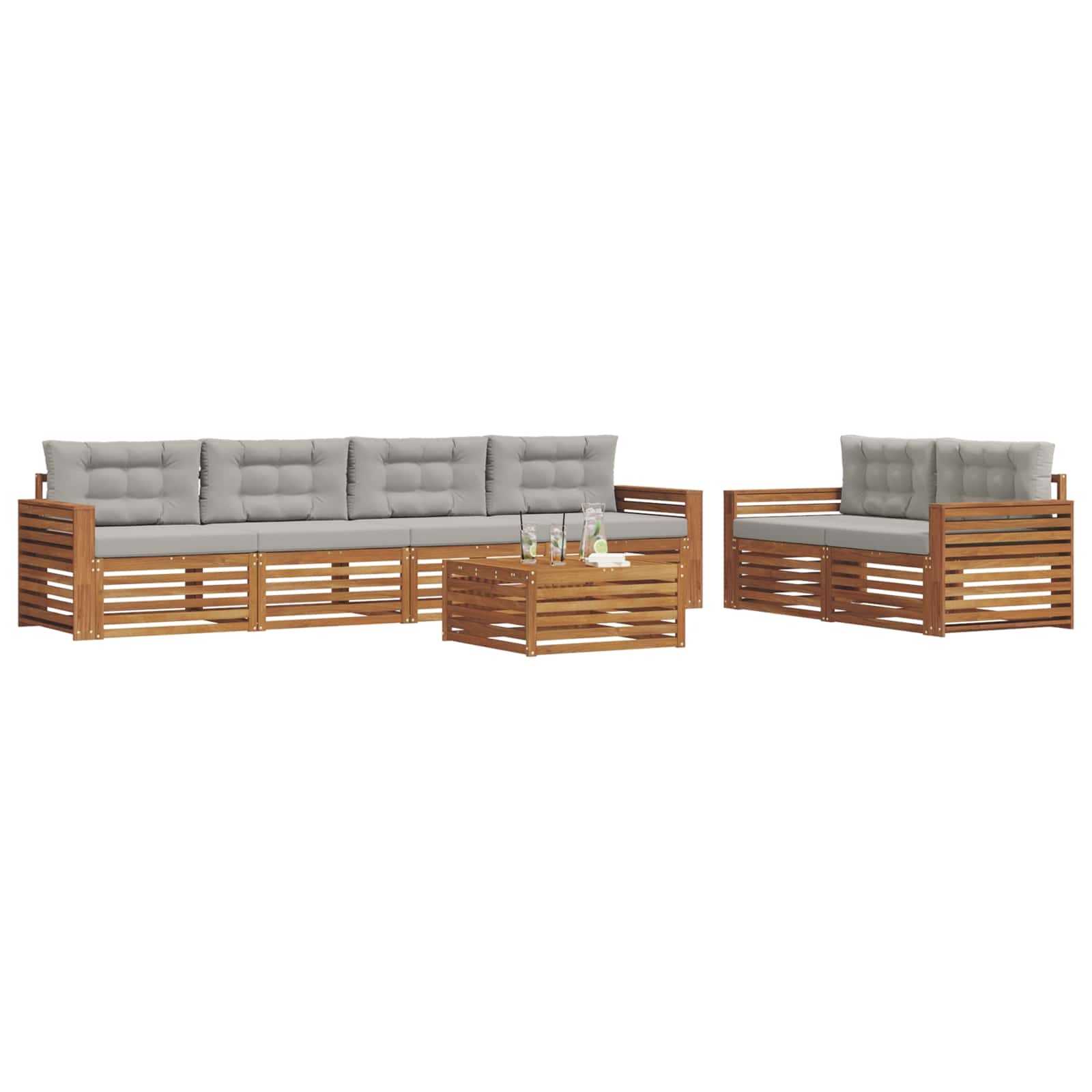 Buiten bankenset met kussen 7 pcs Natuurlijk en Lichtgrijs is nu te koop bij PeponiXL, paradijselijk wonen!