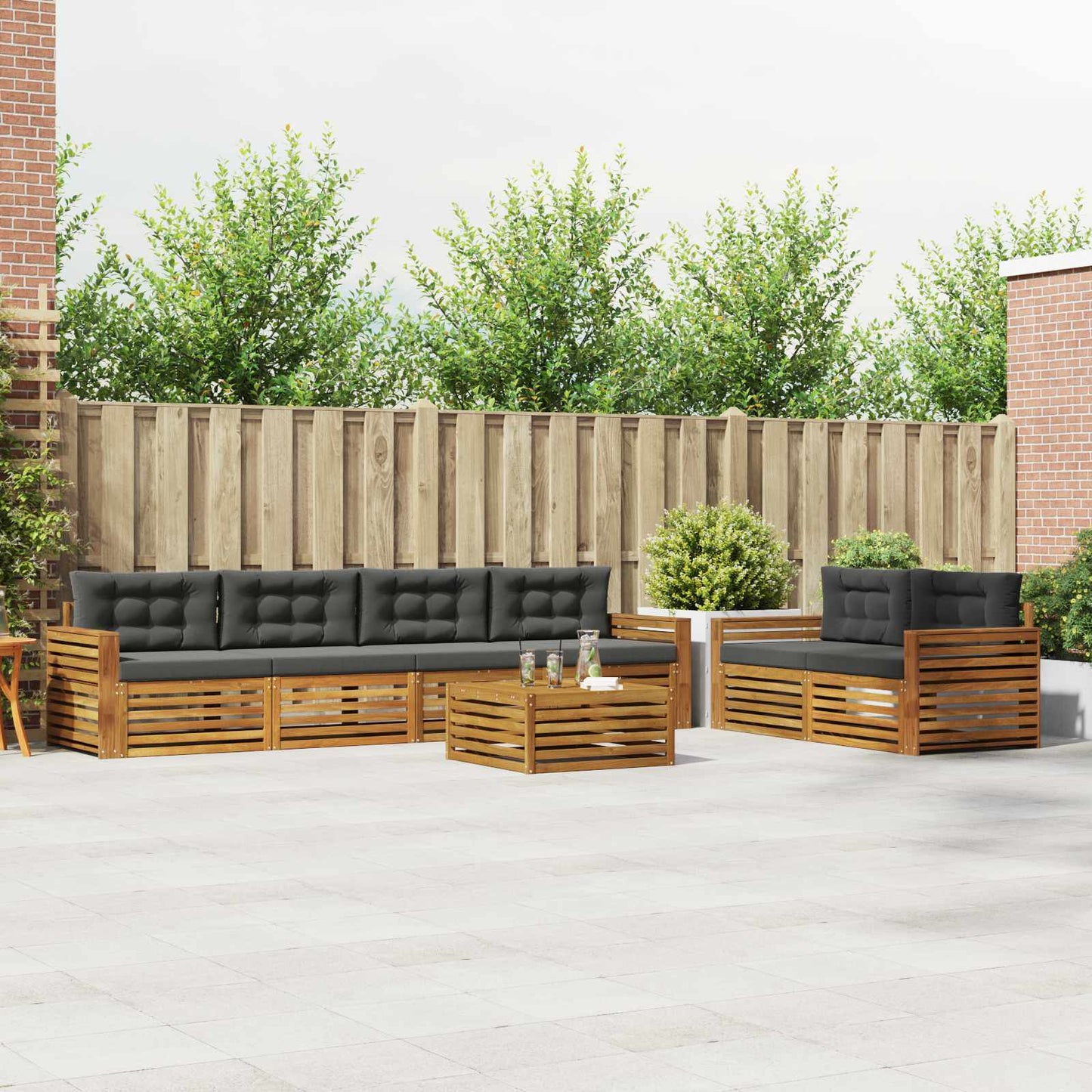 Buiten bankenset met kussen 7 pcs Natuurlijk en Antraciet is nu te koop bij PeponiXL, paradijselijk wonen!