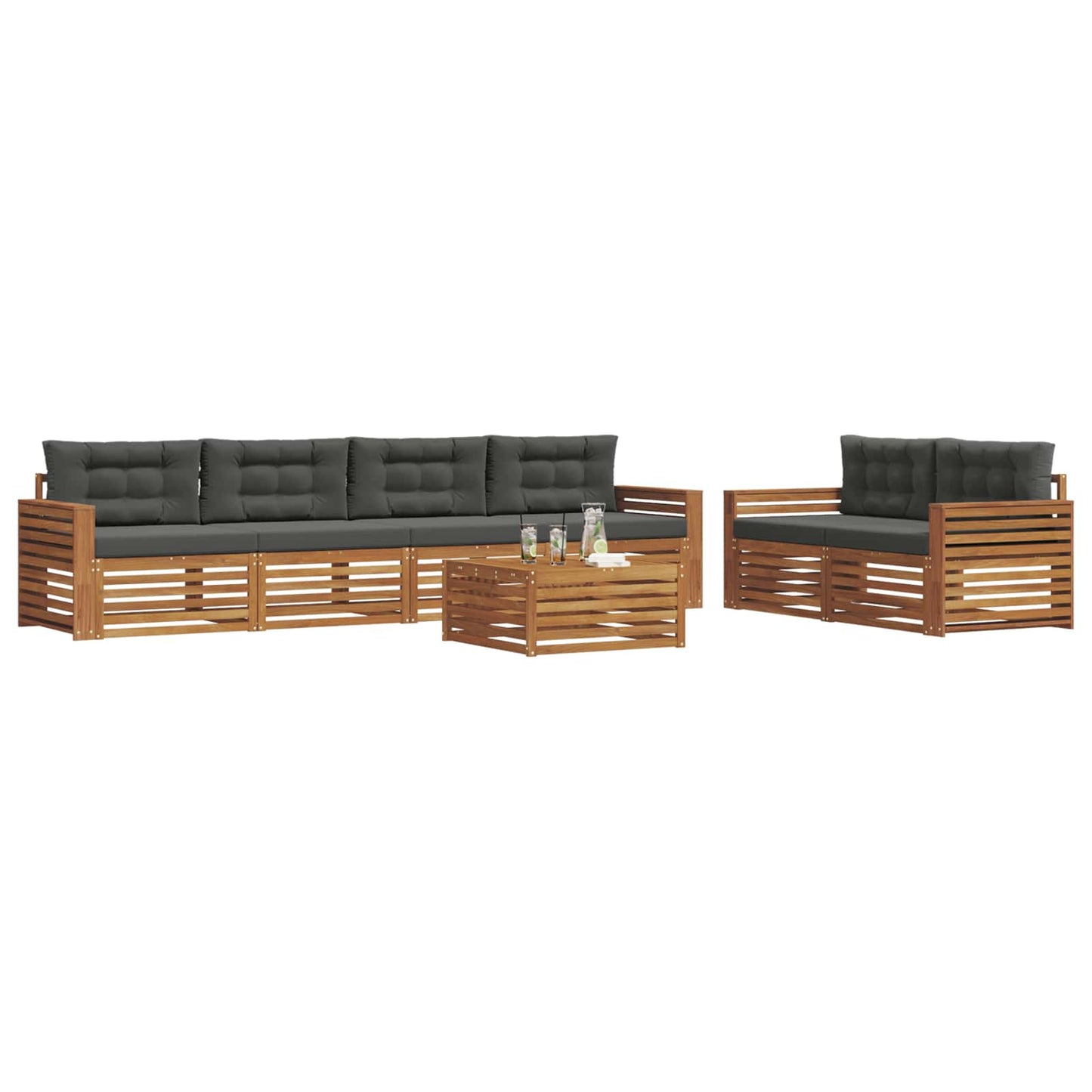 Buiten bankenset met kussen 7 pcs Natuurlijk en Antraciet is nu te koop bij PeponiXL, paradijselijk wonen!