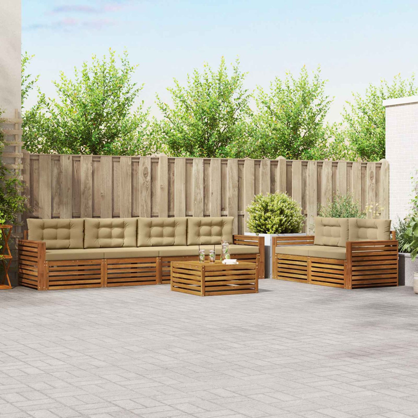 Buiten bankenset met kussen 7 pcs Natuurlijk en Beige is nu te koop bij PeponiXL, paradijselijk wonen!