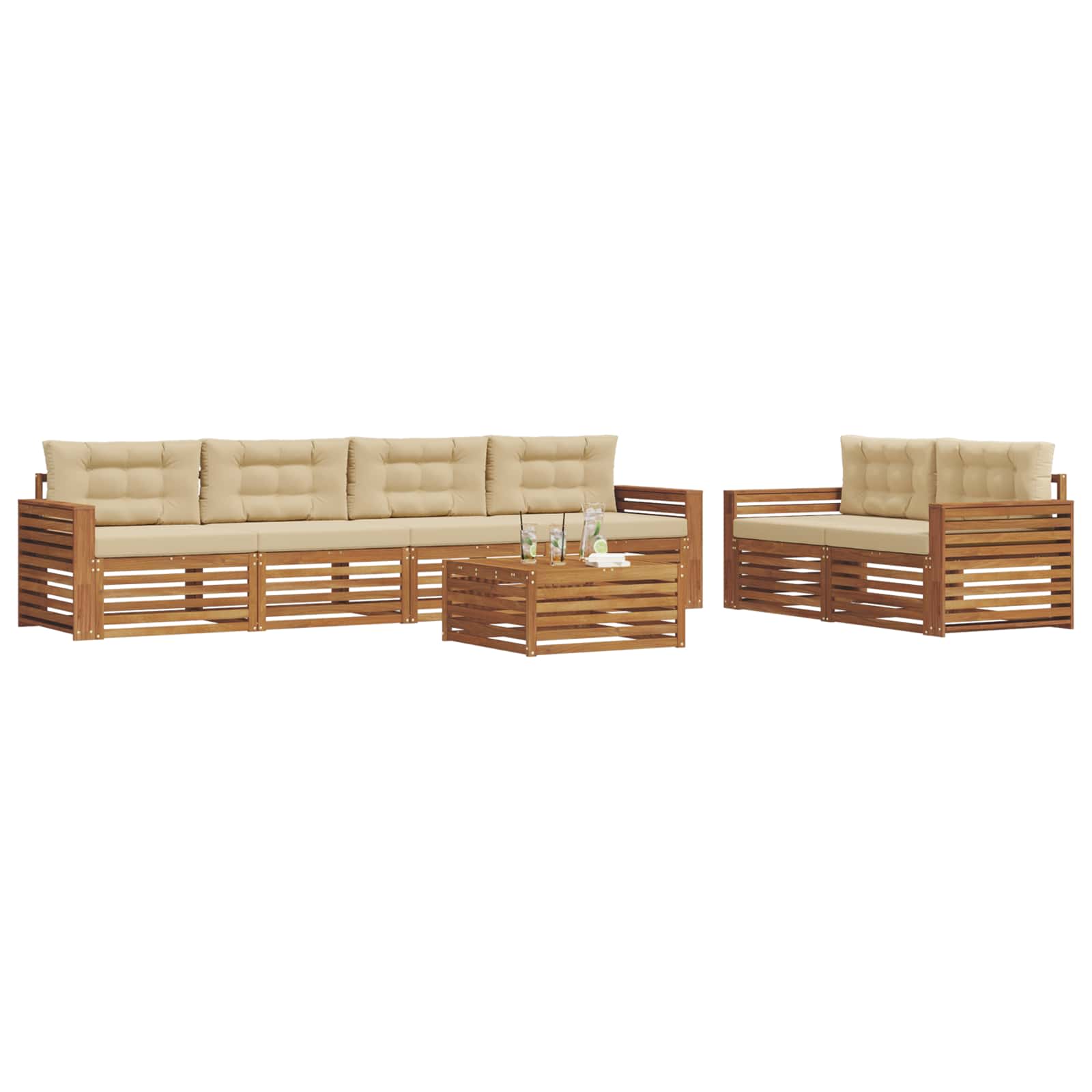 Buiten bankenset met kussen 7 pcs Natuurlijk en Beige is nu te koop bij PeponiXL, paradijselijk wonen!