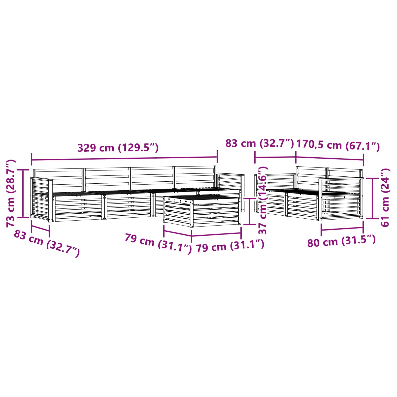 Buiten bankenset 7 pcs Naturel Massief Acaciahout is nu te koop bij PeponiXL, paradijselijk wonen!