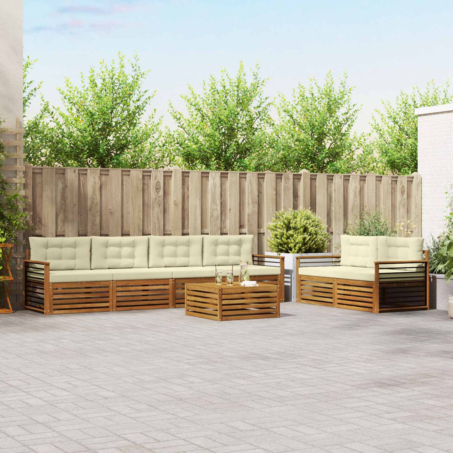 Buiten bankenset met kussen 7 pcs Natuurlijk en Crème is nu te koop bij PeponiXL, paradijselijk wonen!