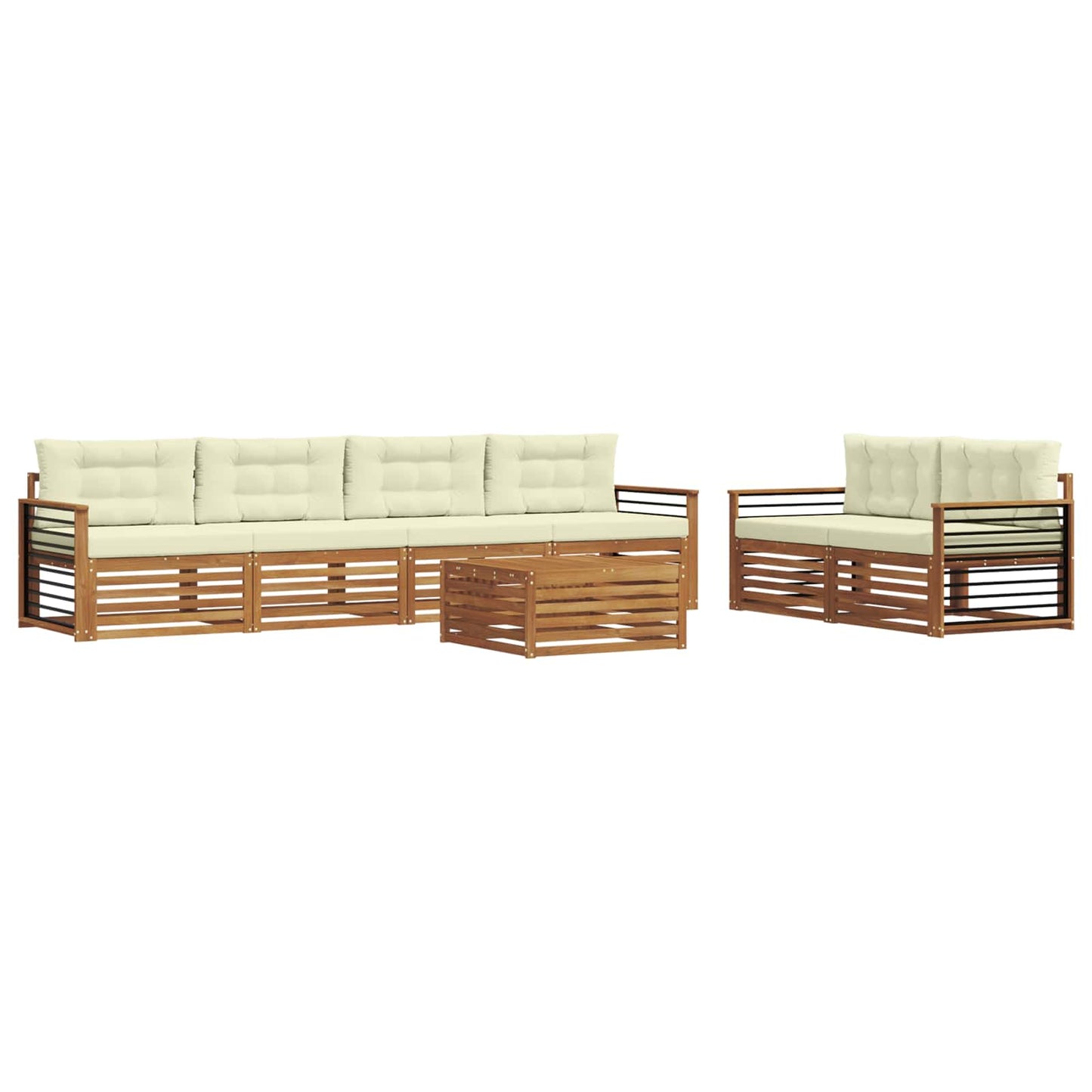 Buiten bankenset met kussen 7 pcs Natuurlijk en Crème is nu te koop bij PeponiXL, paradijselijk wonen!
