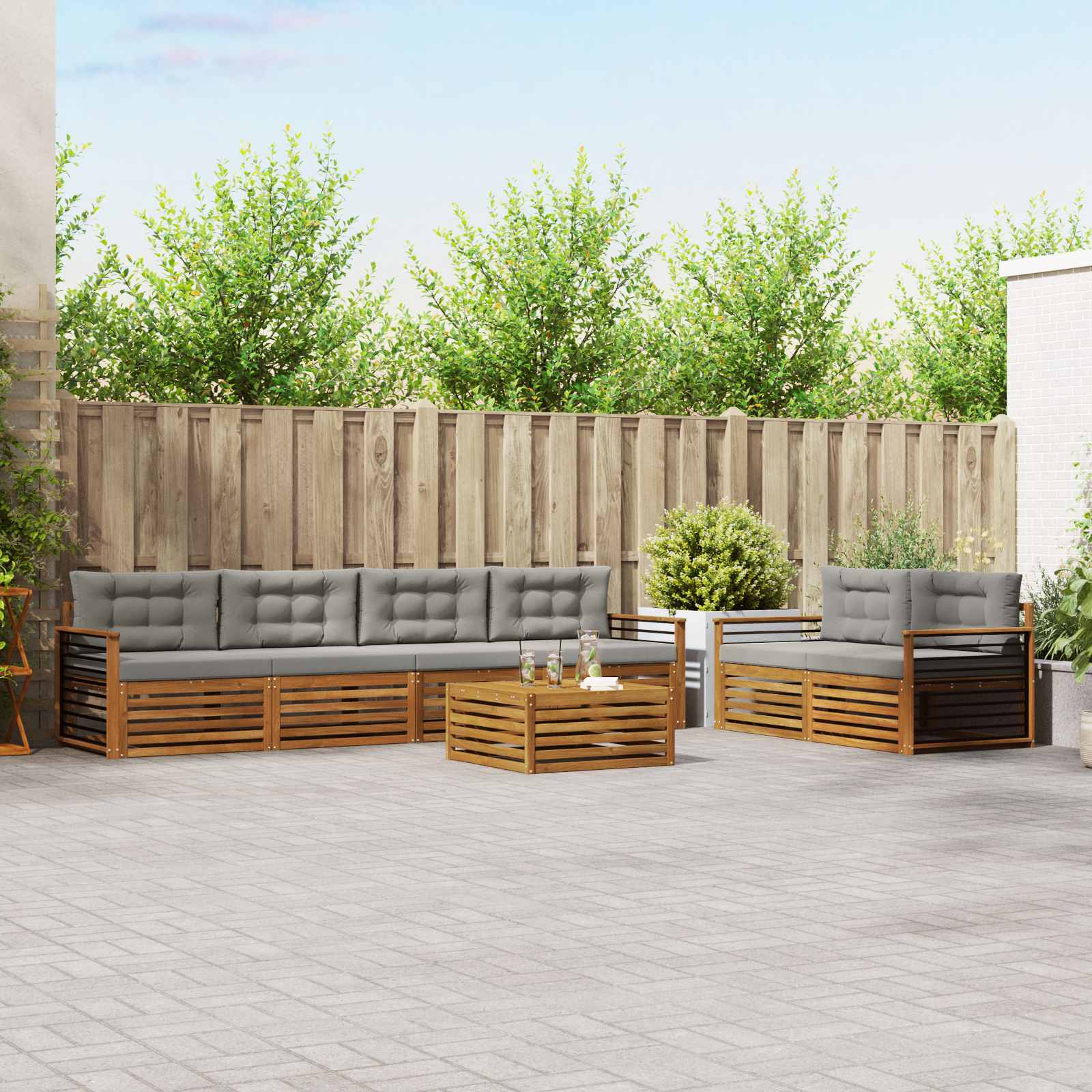 Buiten bankenset met kussen 7 pcs Natuurlijk en Lichtgrijs is nu te koop bij PeponiXL, paradijselijk wonen!
