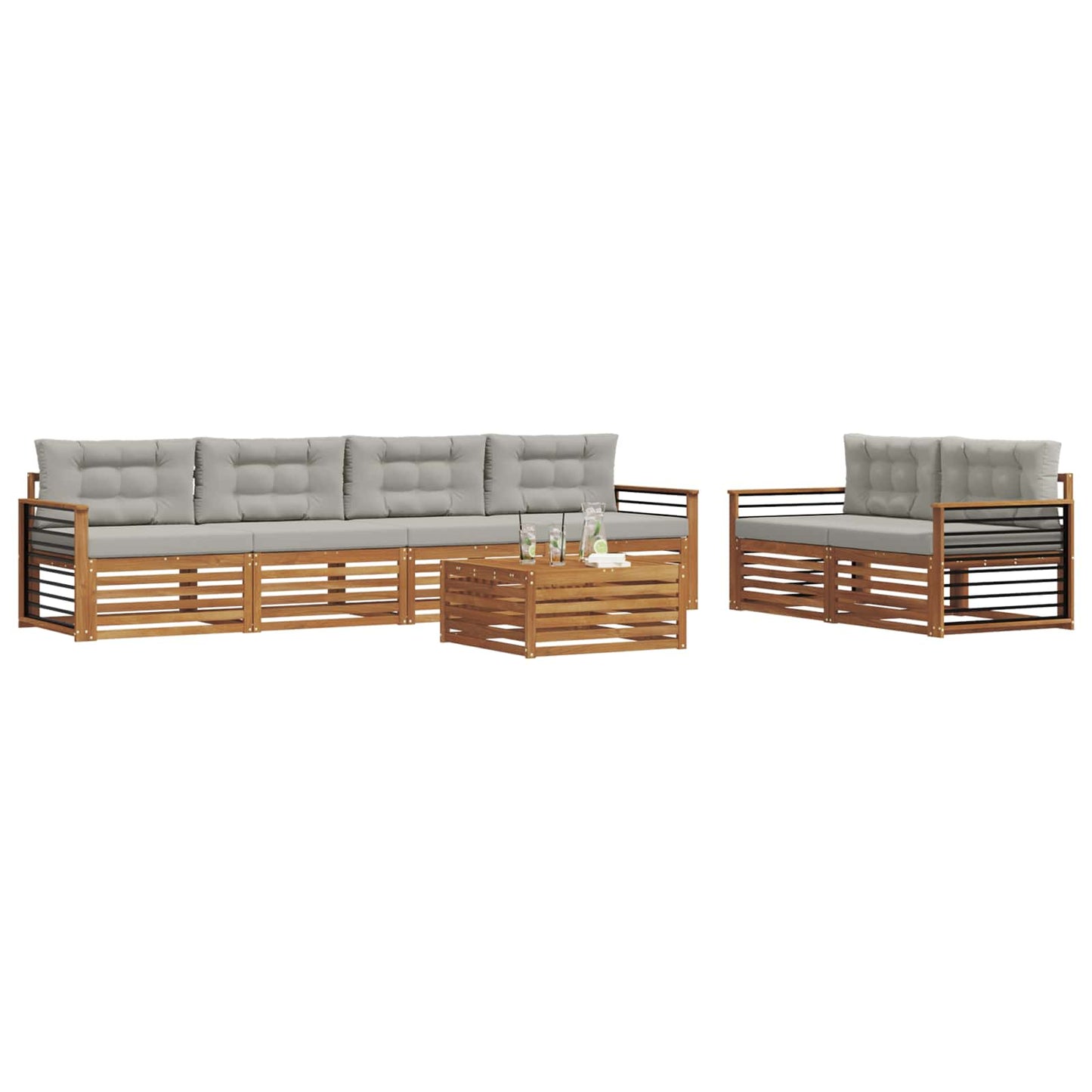 Buiten bankenset met kussen 7 pcs Natuurlijk en Lichtgrijs is nu te koop bij PeponiXL, paradijselijk wonen!
