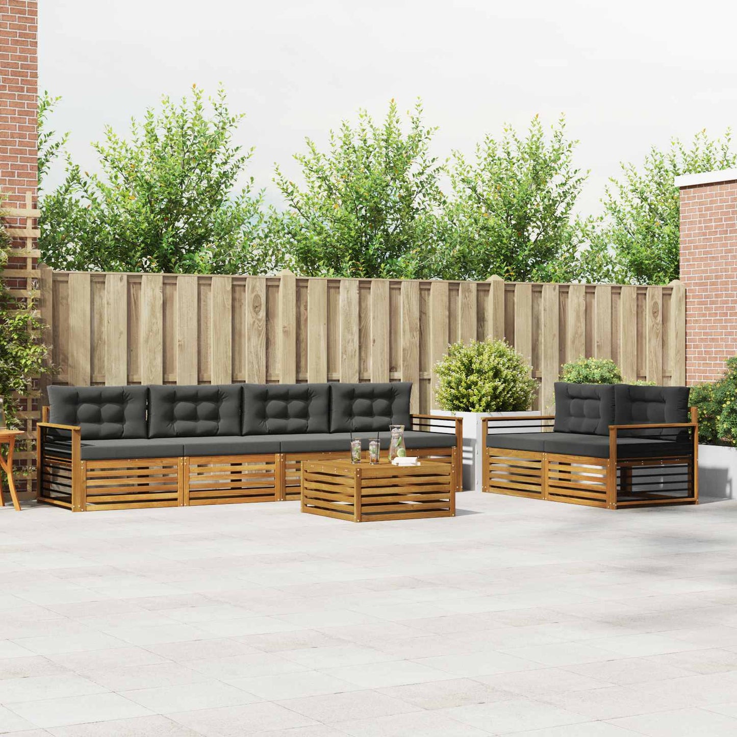 Buiten bankenset met kussen 7 pcs Natuurlijk en Antraciet is nu te koop bij PeponiXL, paradijselijk wonen!