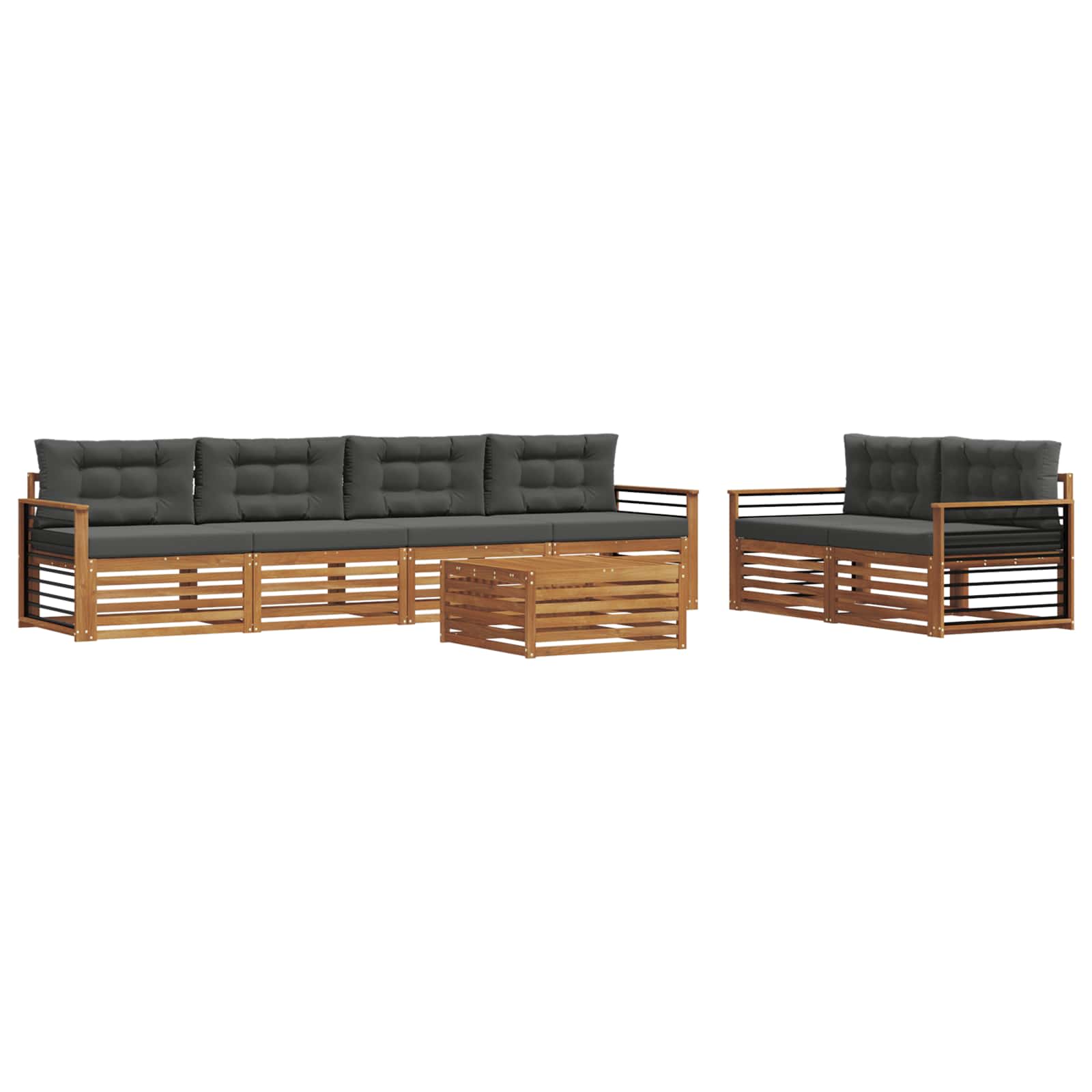 Buiten bankenset met kussen 7 pcs Natuurlijk en Antraciet is nu te koop bij PeponiXL, paradijselijk wonen!