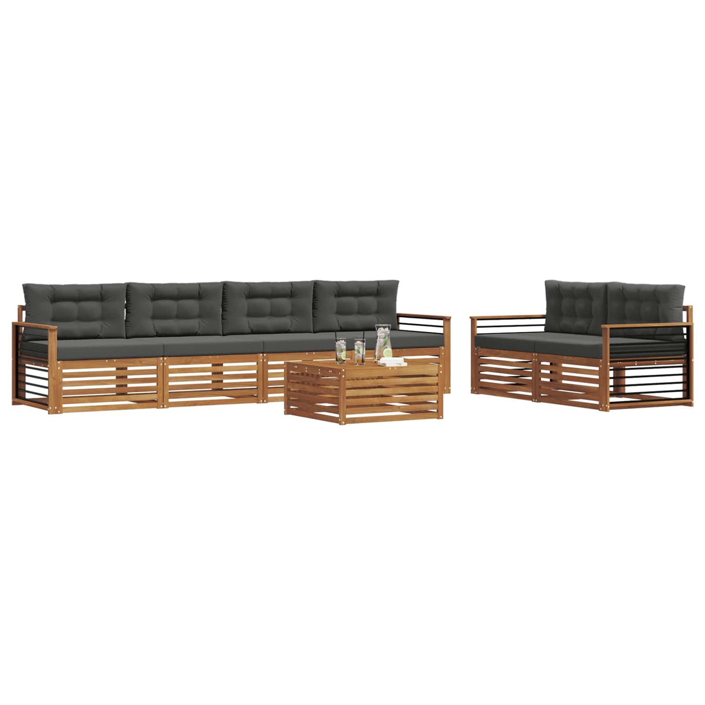 Buiten bankenset met kussen 7 pcs Natuurlijk en Antraciet is nu te koop bij PeponiXL, paradijselijk wonen!