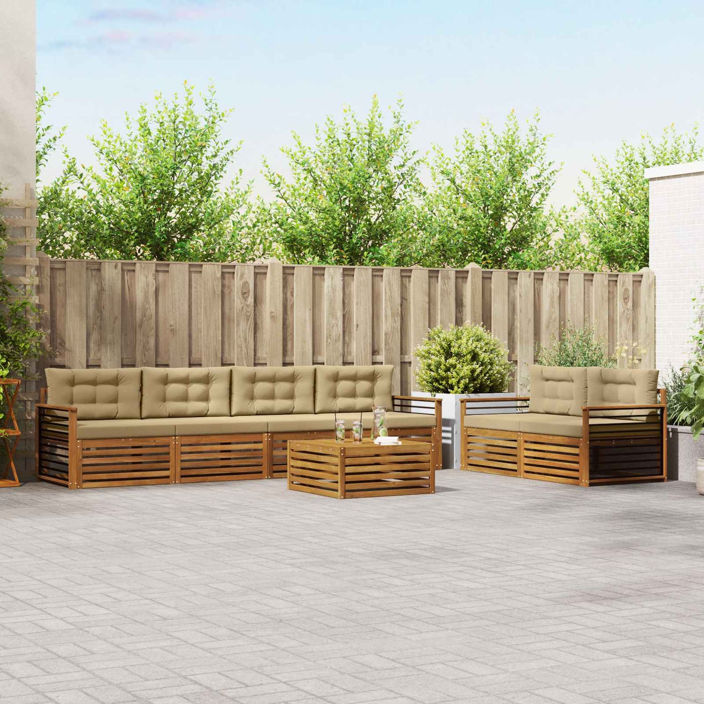 Buiten bankenset met kussen 7 pcs Natuurlijk en Beige is nu te koop bij PeponiXL, paradijselijk wonen!