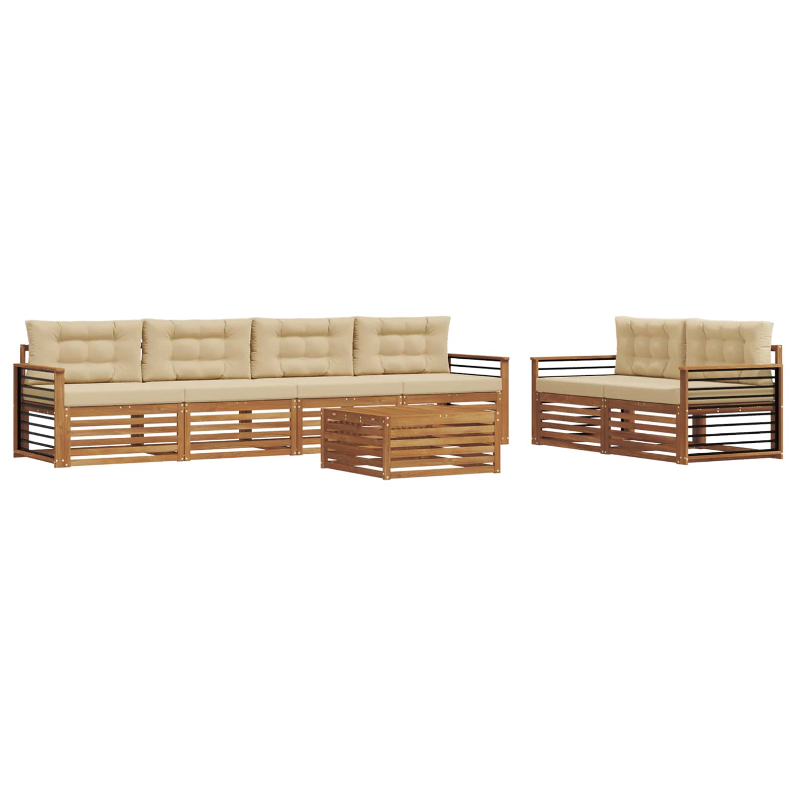Buiten bankenset met kussen 7 pcs Natuurlijk en Beige is nu te koop bij PeponiXL, paradijselijk wonen!