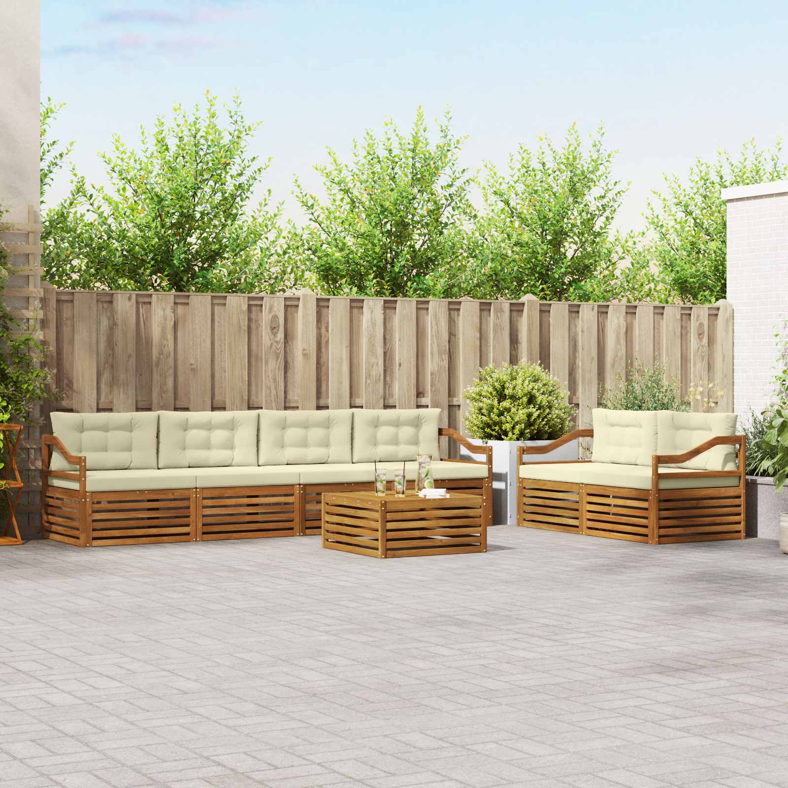 Buiten bankenset met kussen 7 pcs Natuurlijk en Crème is nu te koop bij PeponiXL, paradijselijk wonen!